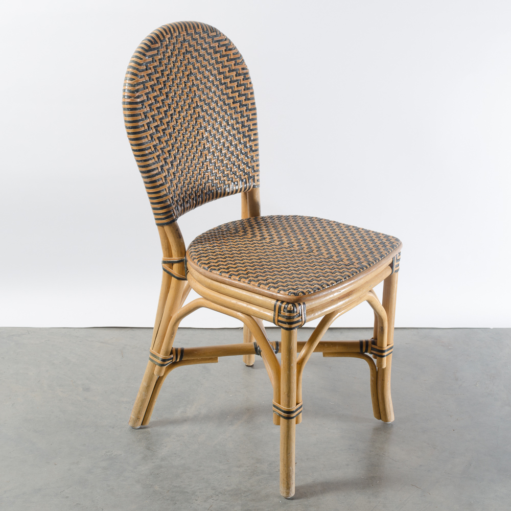 Six Bamboo and Leather Woven Chairs