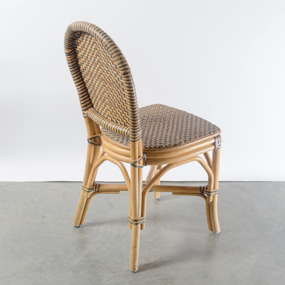 Six Bamboo and Leather Woven Chairs