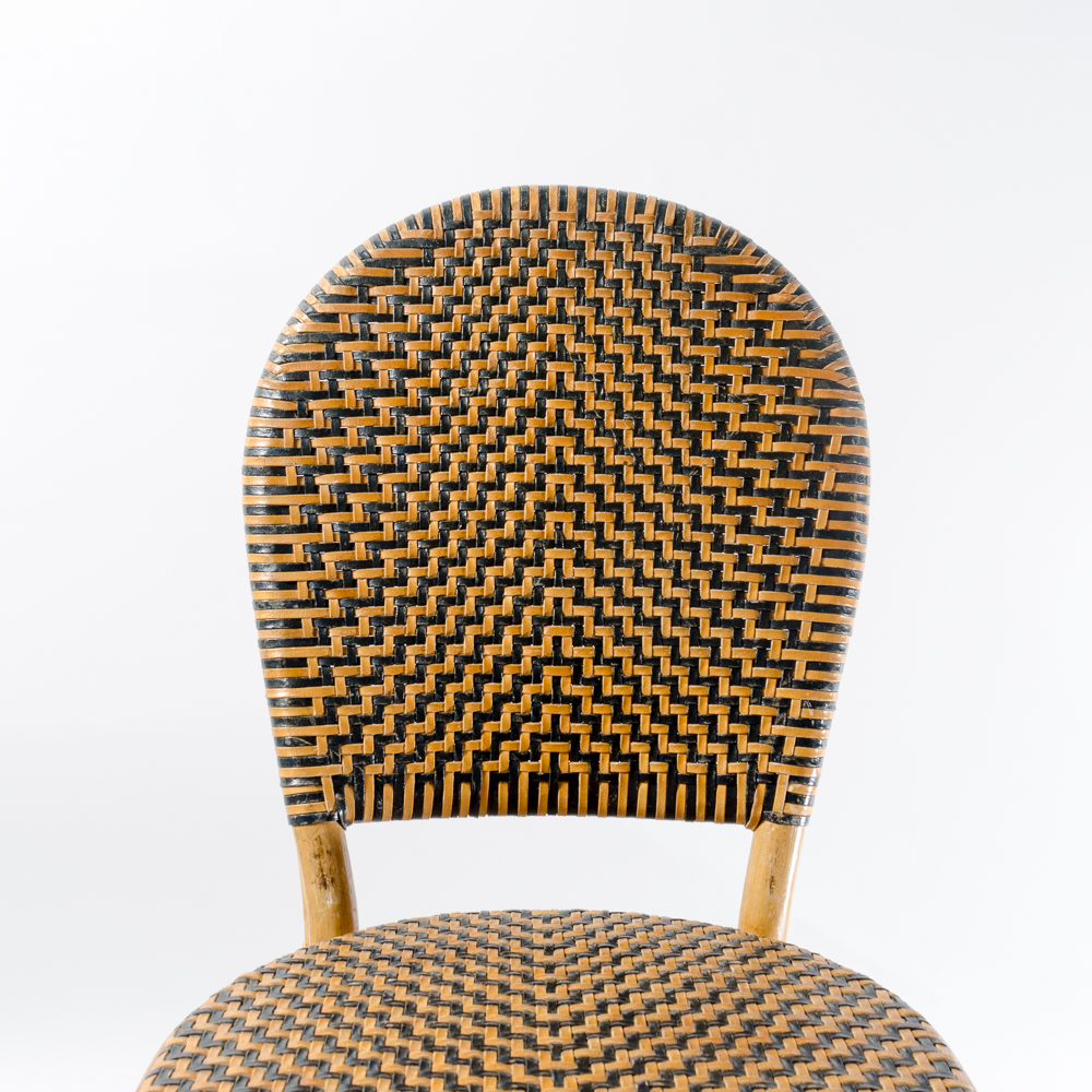 Six Bamboo and Leather Woven Chairs