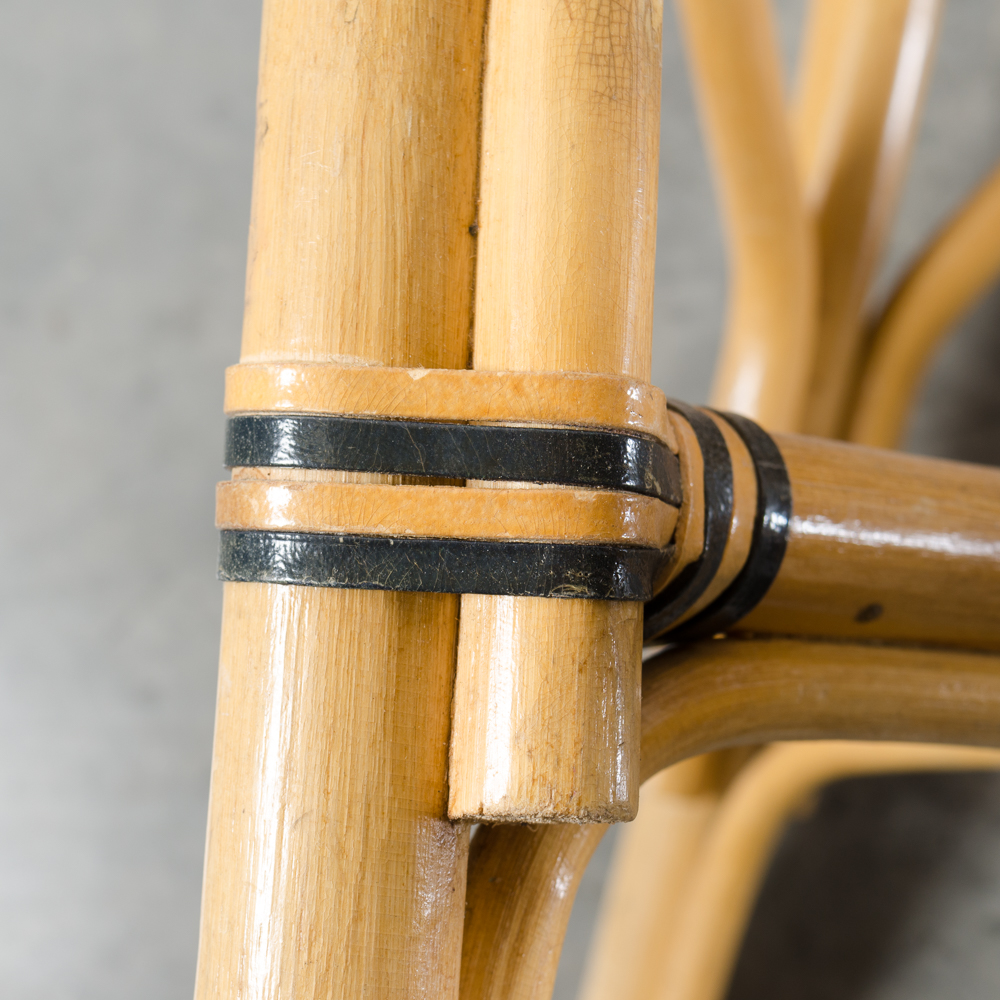 Six Bamboo and Leather Woven Chairs