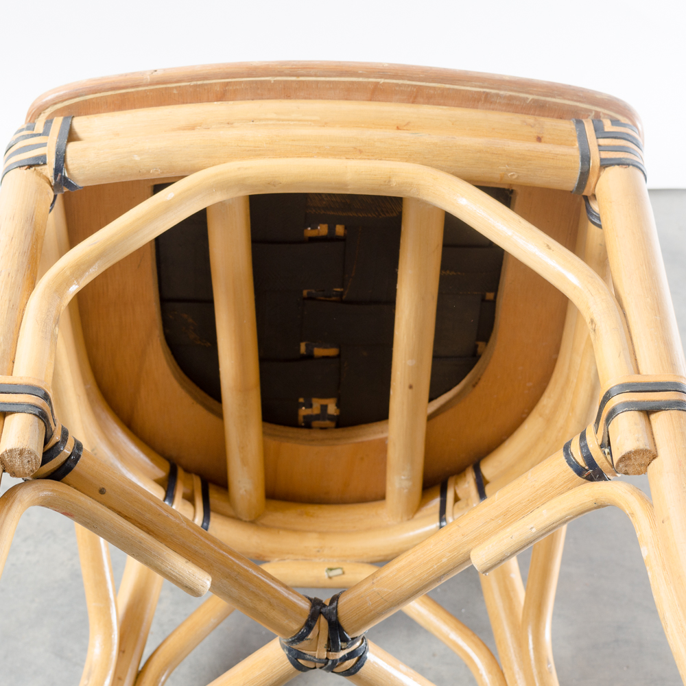 Six Bamboo and Leather Woven Chairs