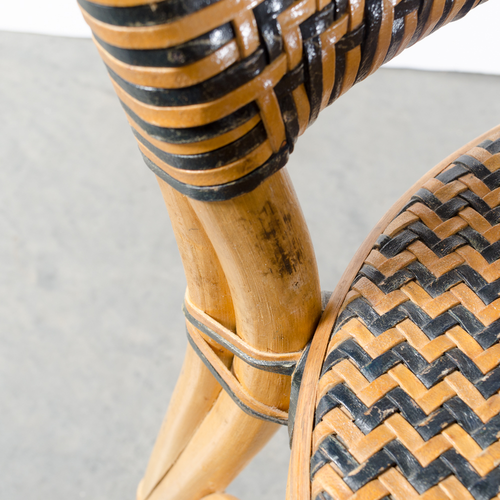 Six Bamboo and Leather Woven Chairs