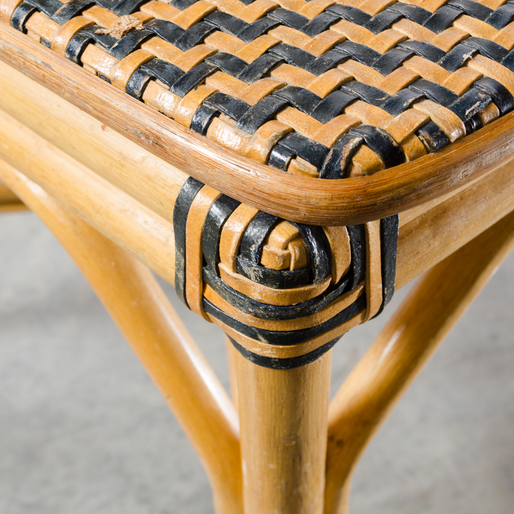 Six Bamboo and Leather Woven Chairs