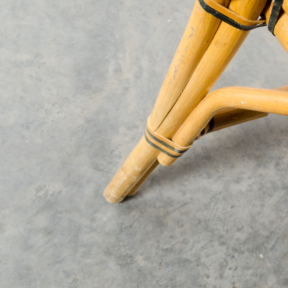 Six Bamboo and Leather Woven Chairs