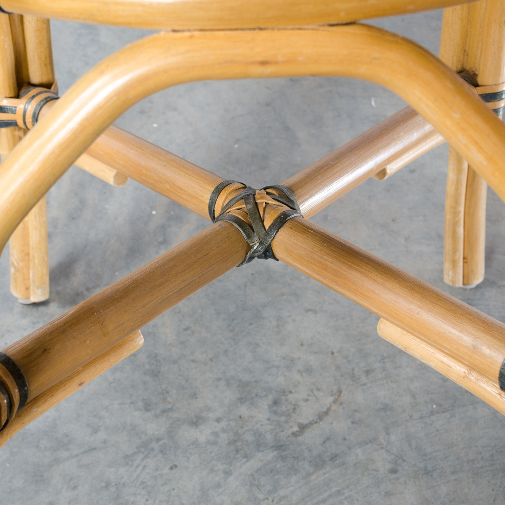 Six Bamboo and Leather Woven Chairs