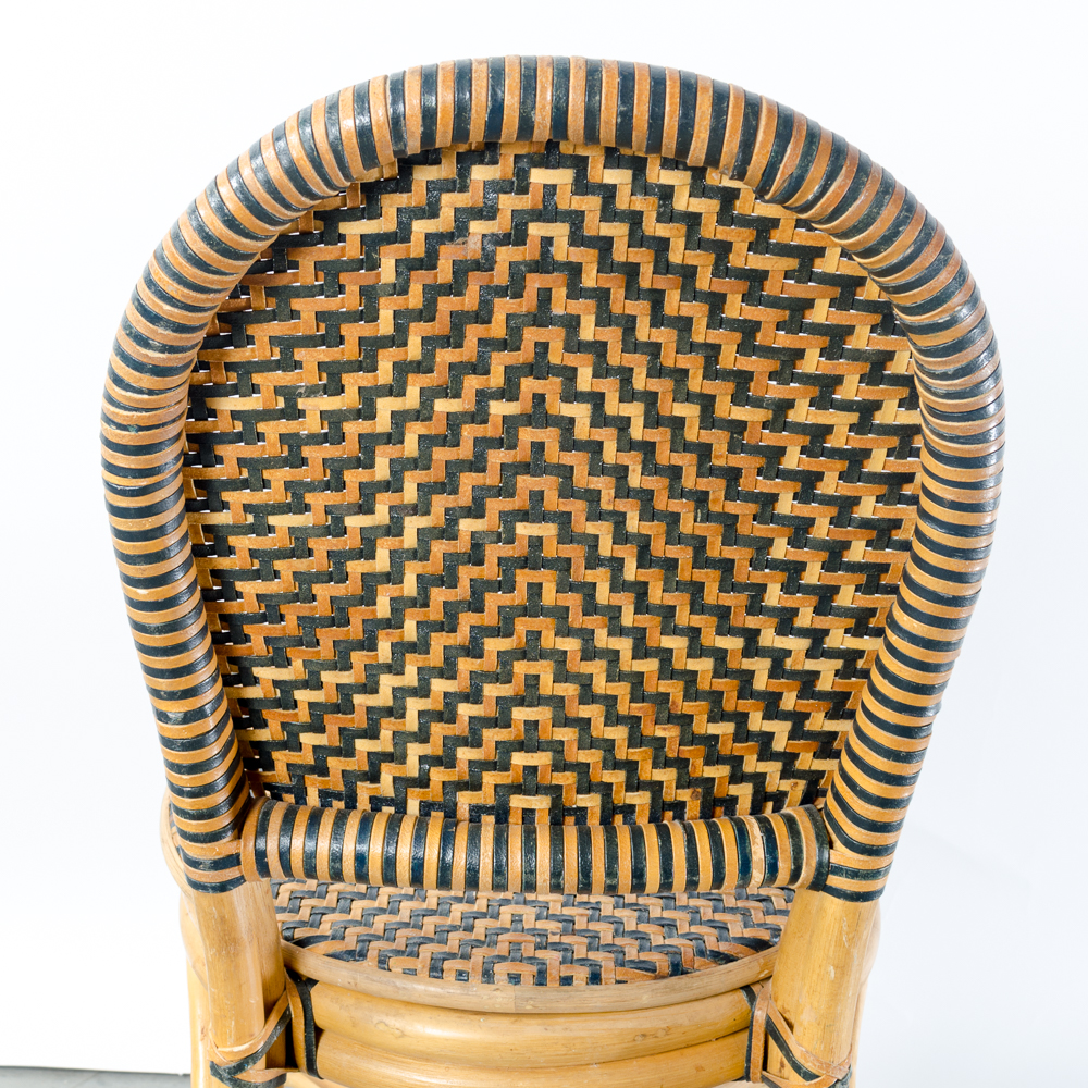 Six Bamboo and Leather Woven Chairs