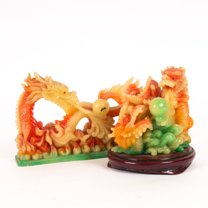 Chinese Inspired Dragon Resin Sculptures