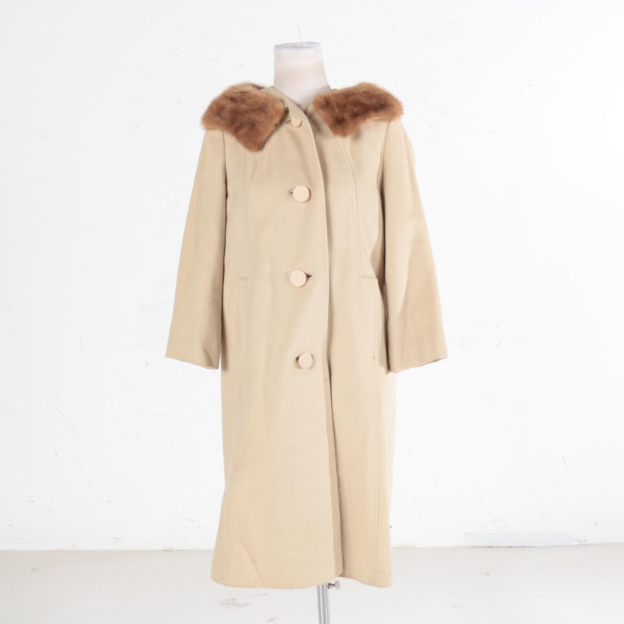 1960s Vintage Wool Coat with Mink Fur Collar