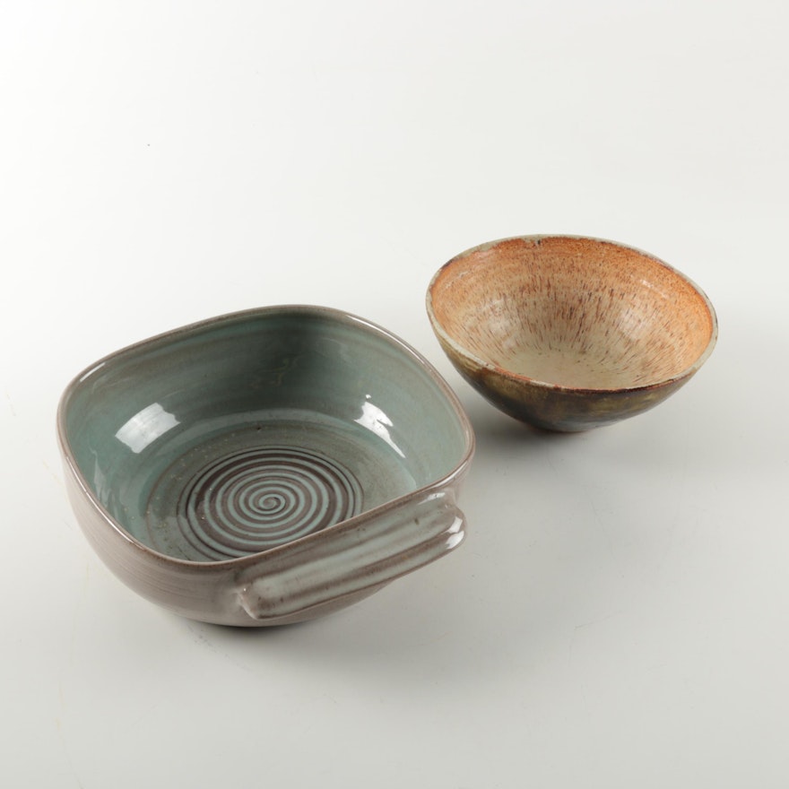 Pair of Hand Thrown Stoneware Bowls