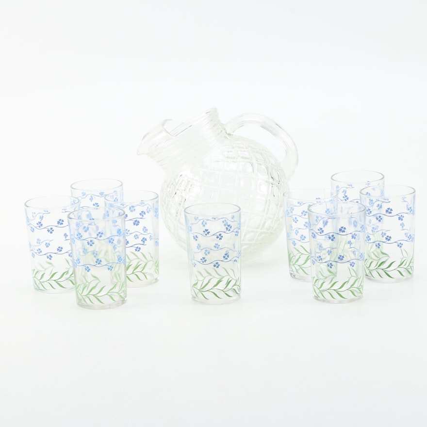 Vintage Printed Juice Glasses and Pitcher