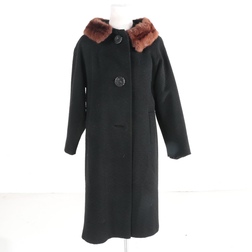 1950s Wool Coat with Fur Collar and Silk Lining