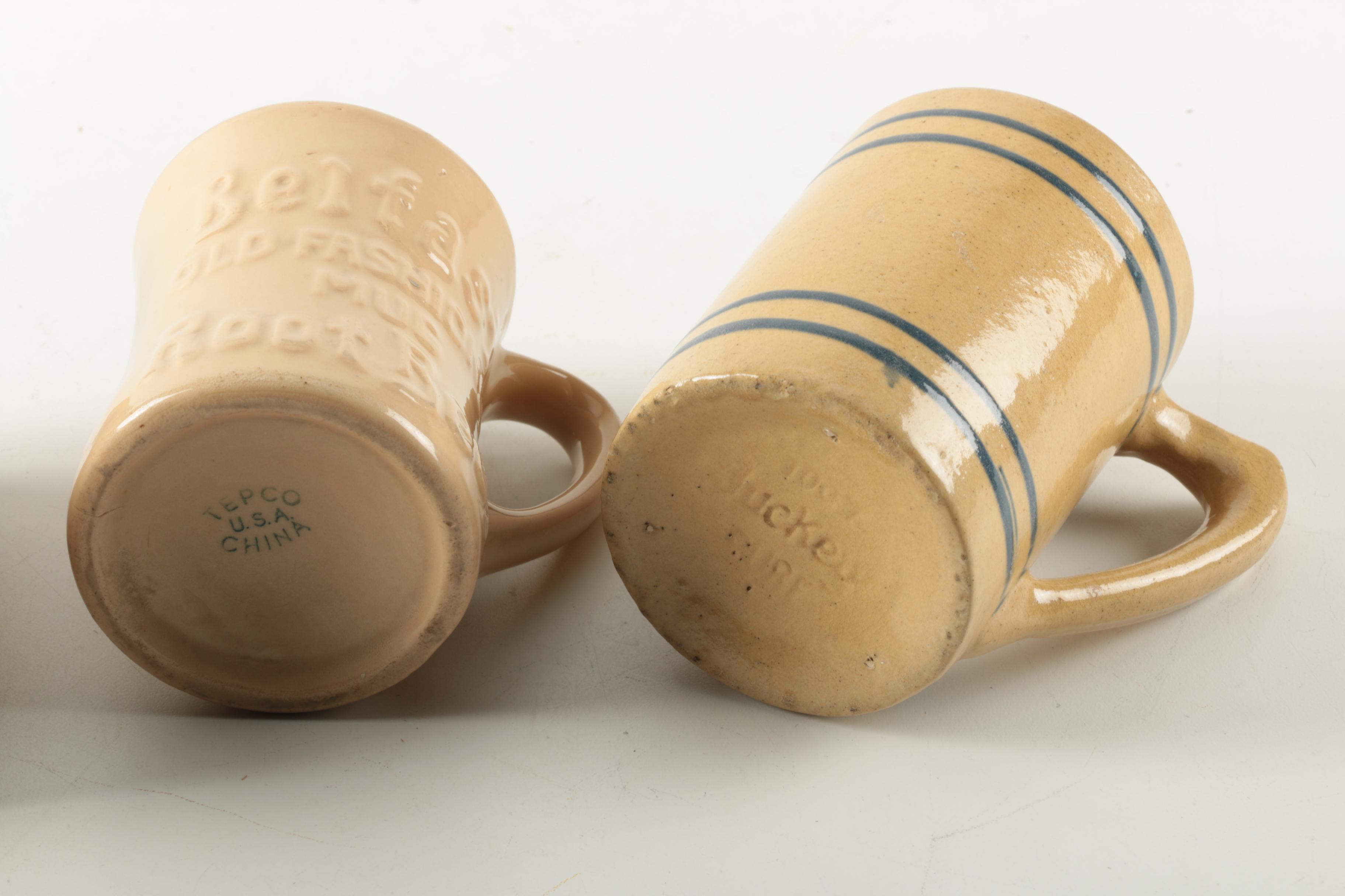 Stoneware Mugs including Antique to Vintage Buckeye Pottery