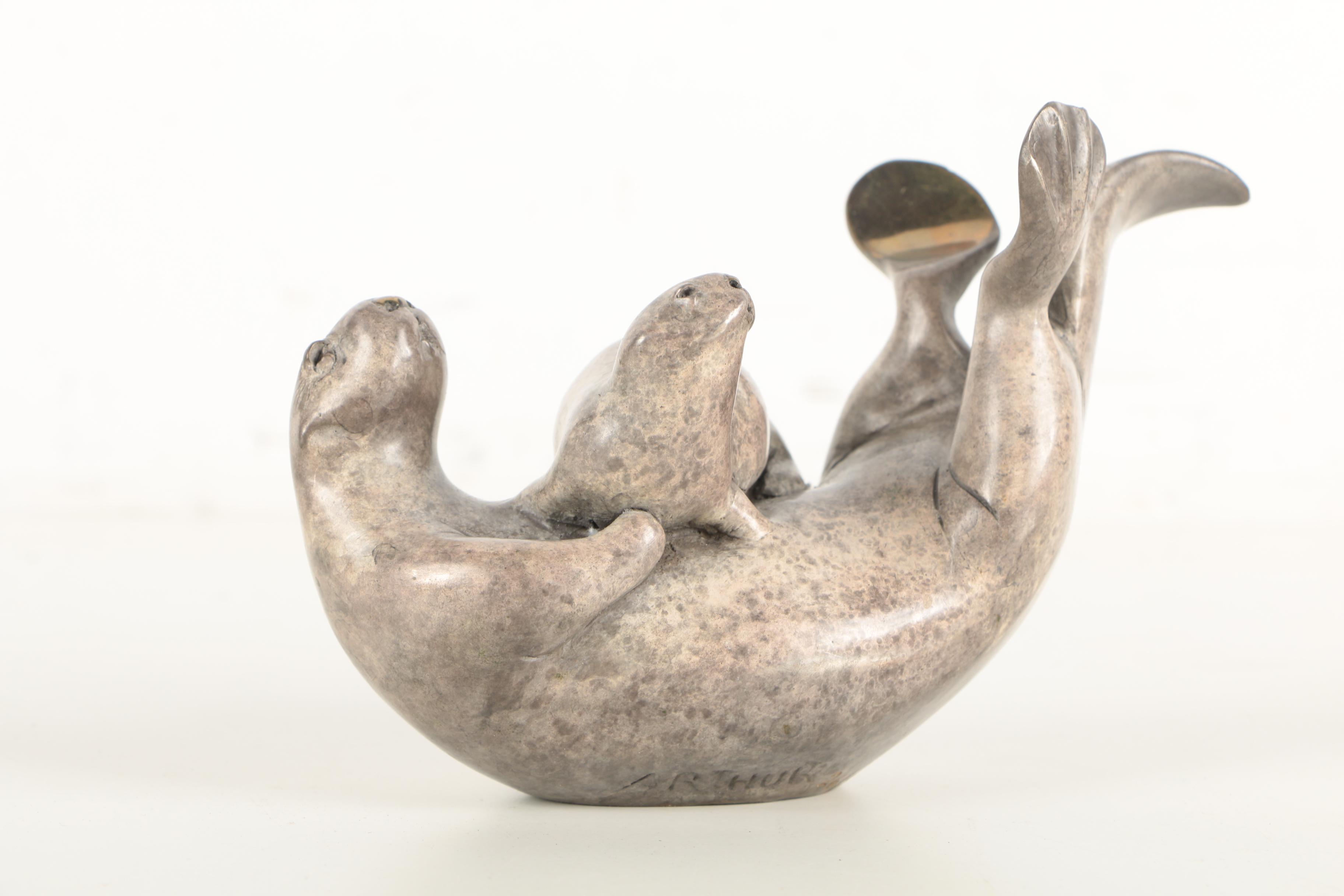 Brian Arthur Enamel Coated Copper Otter and Turtle Figurines