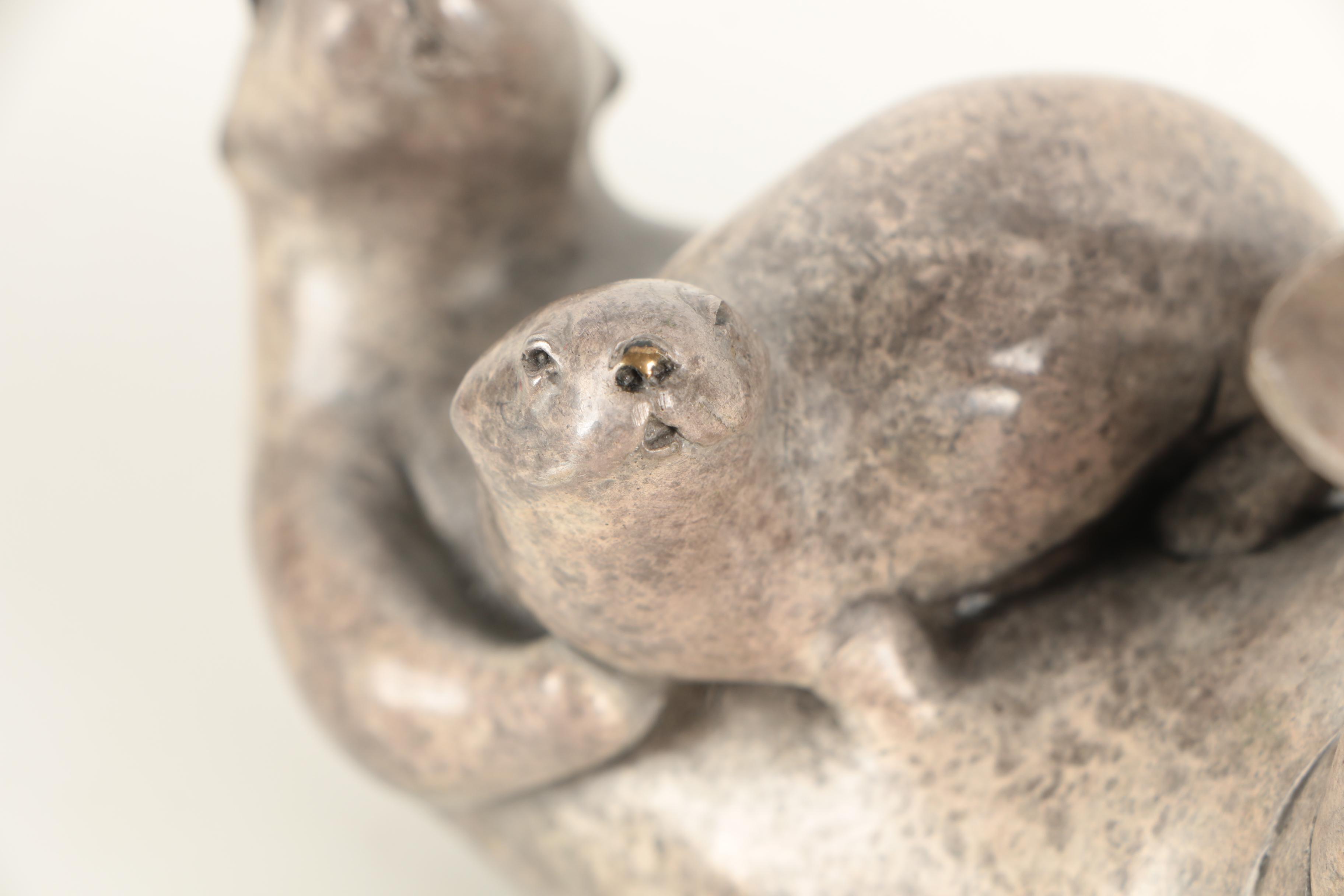 Brian Arthur Enamel Coated Copper Otter and Turtle Figurines
