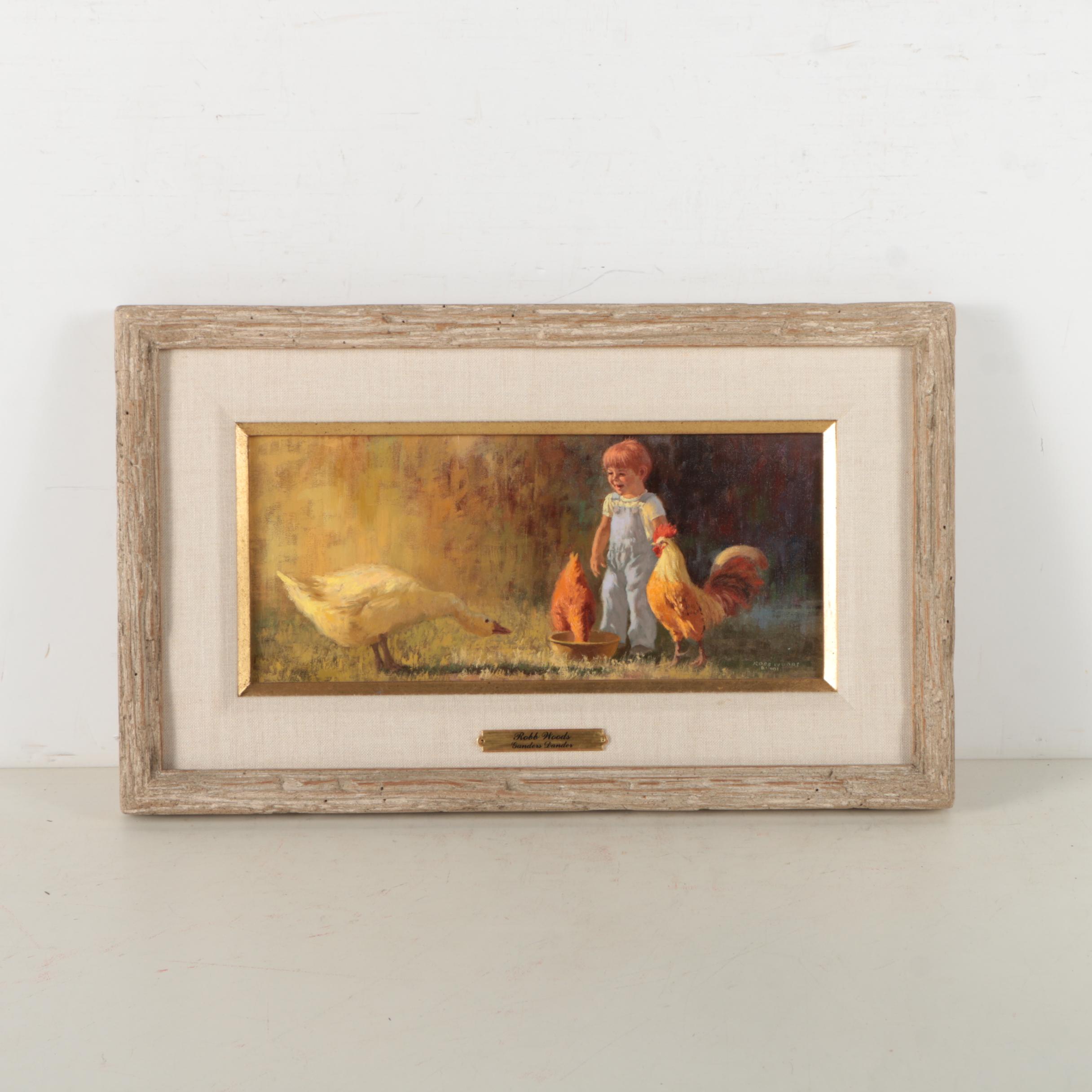 Robb Woods Oil Painting on Canvas Board "Ganders Dander"