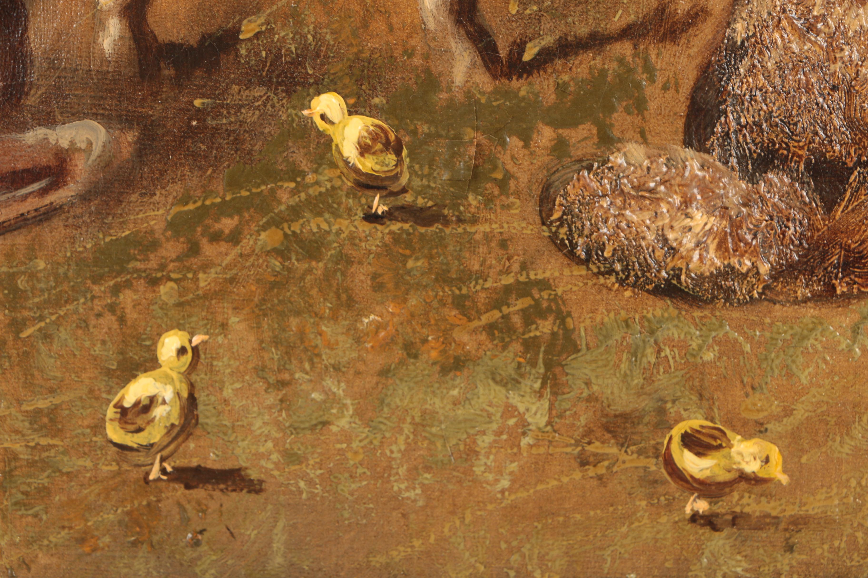 Oil Painting of Sheep in Barn