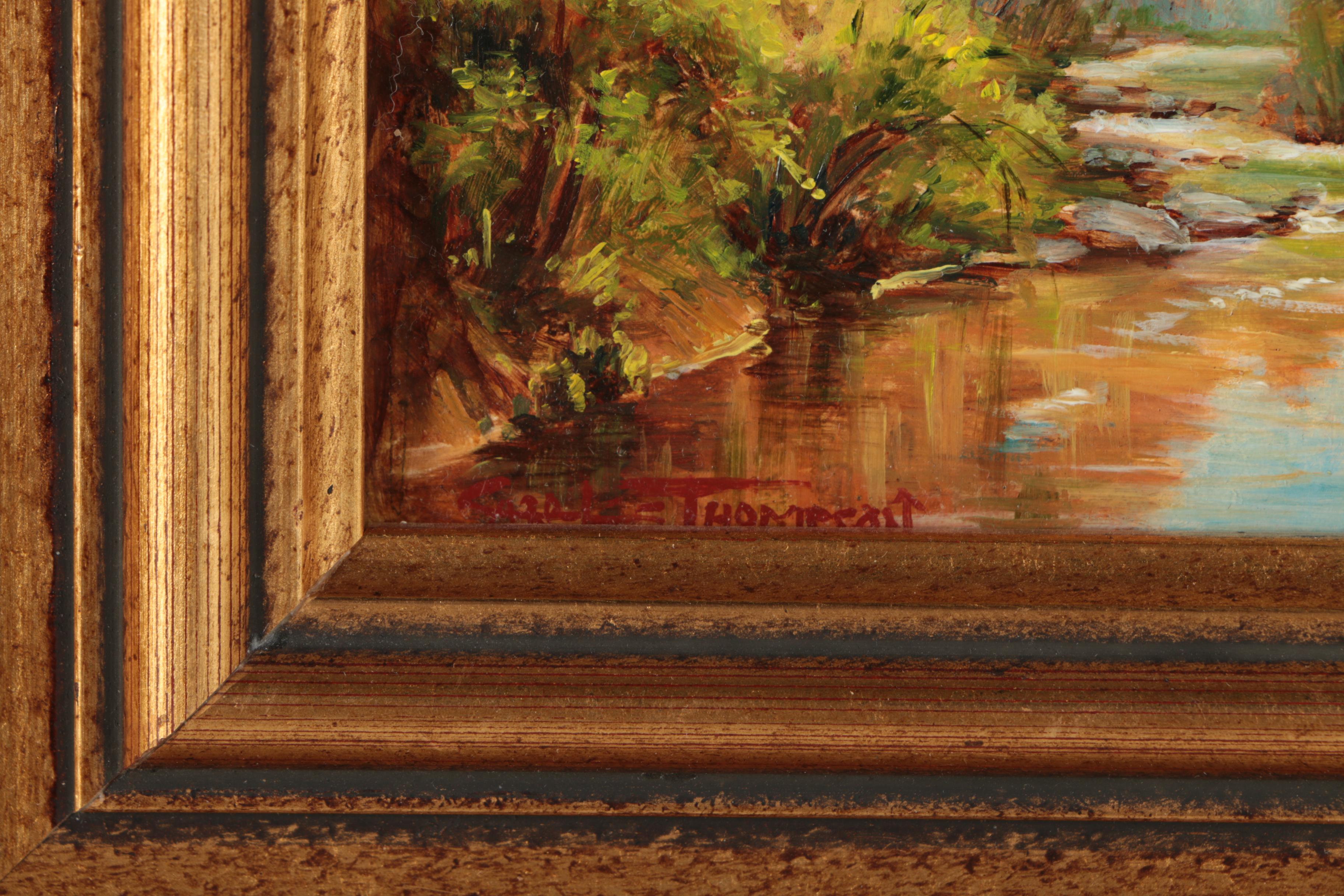 Carol Lee Thompson Oil Painting on Board of Landscape with Forest Stream