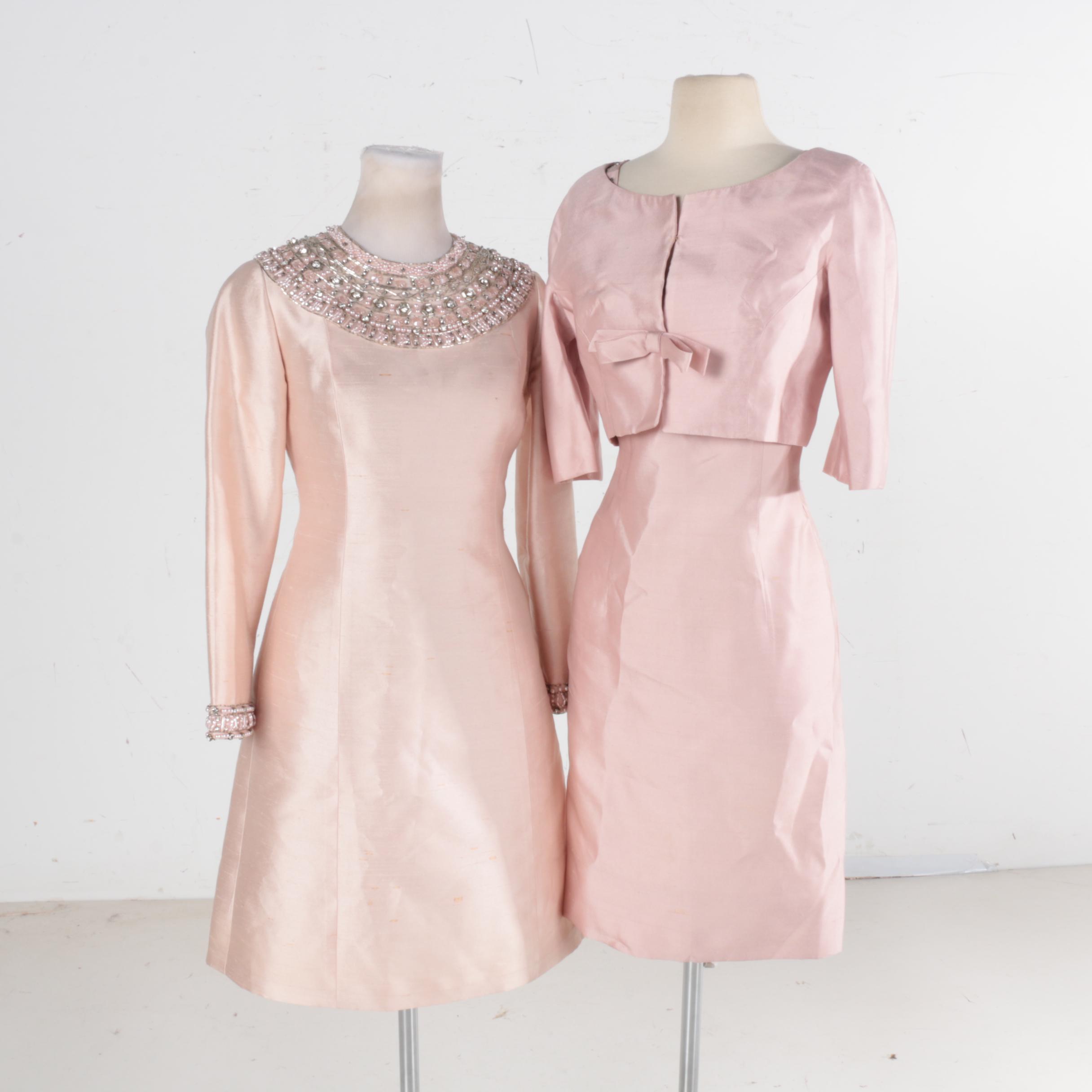 1950s and 60s Pink Satin Dresses and Jacket