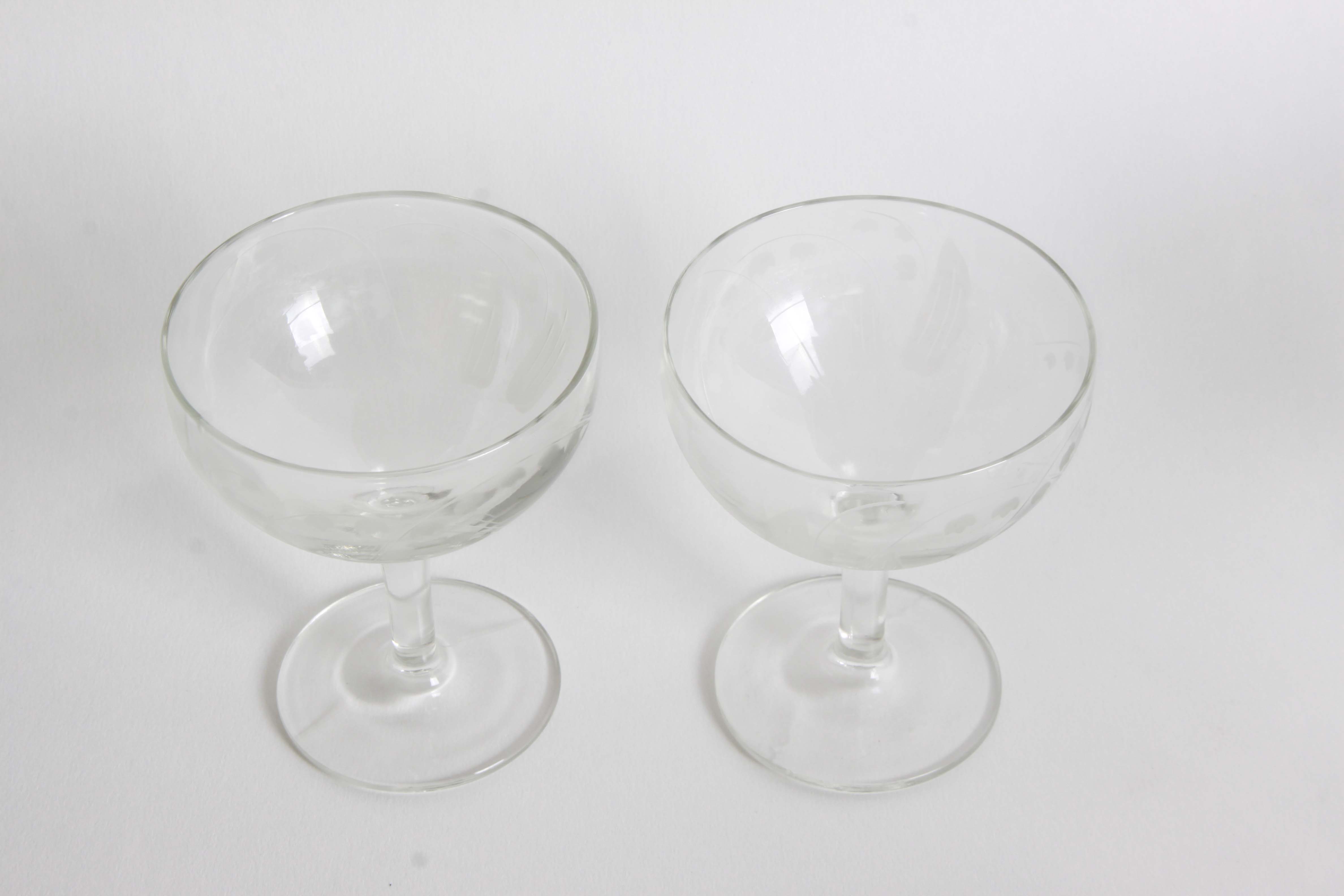 Vintage Floral and Geometric Etched Glass Stemware Group