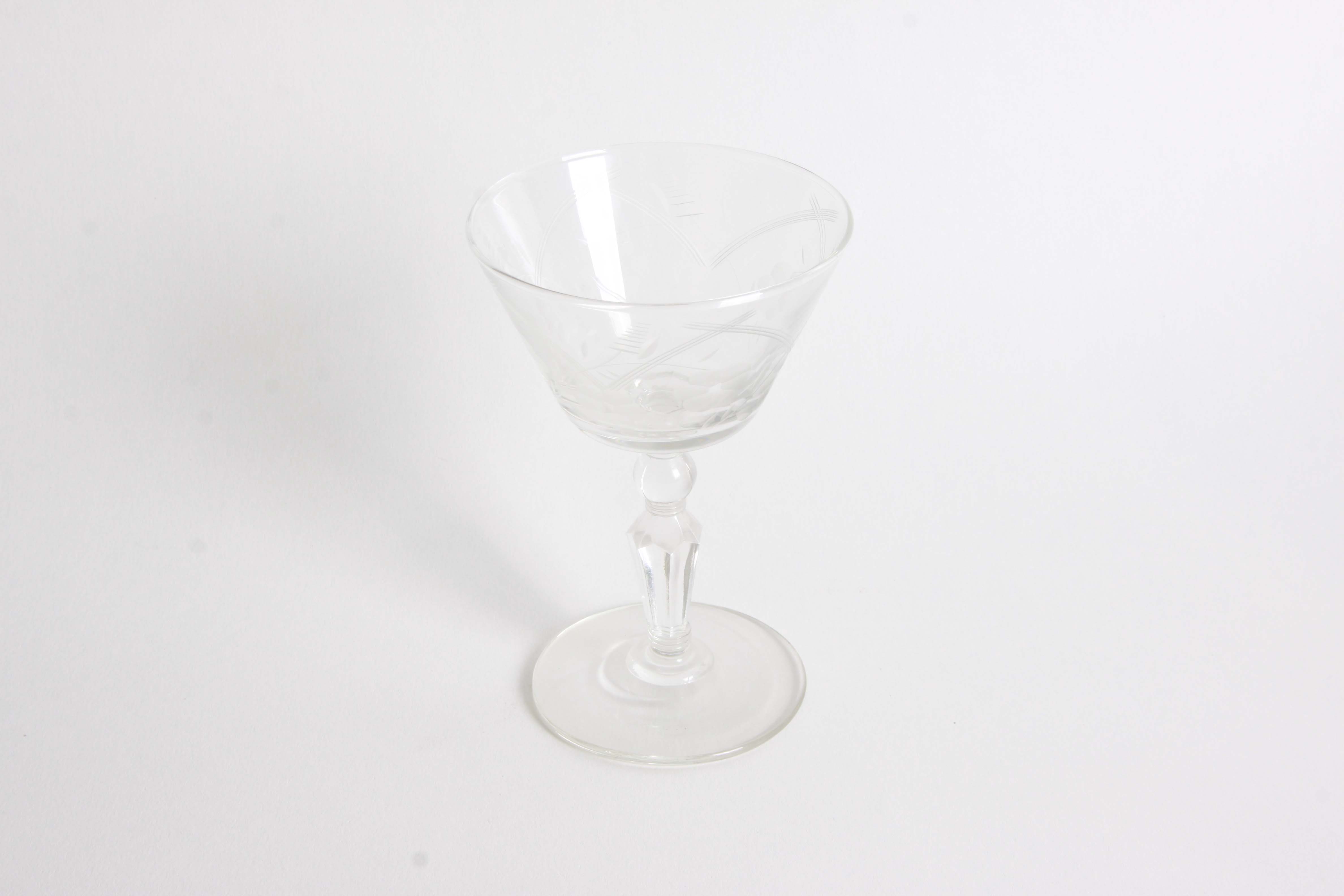 Vintage Floral and Geometric Etched Glass Stemware Group