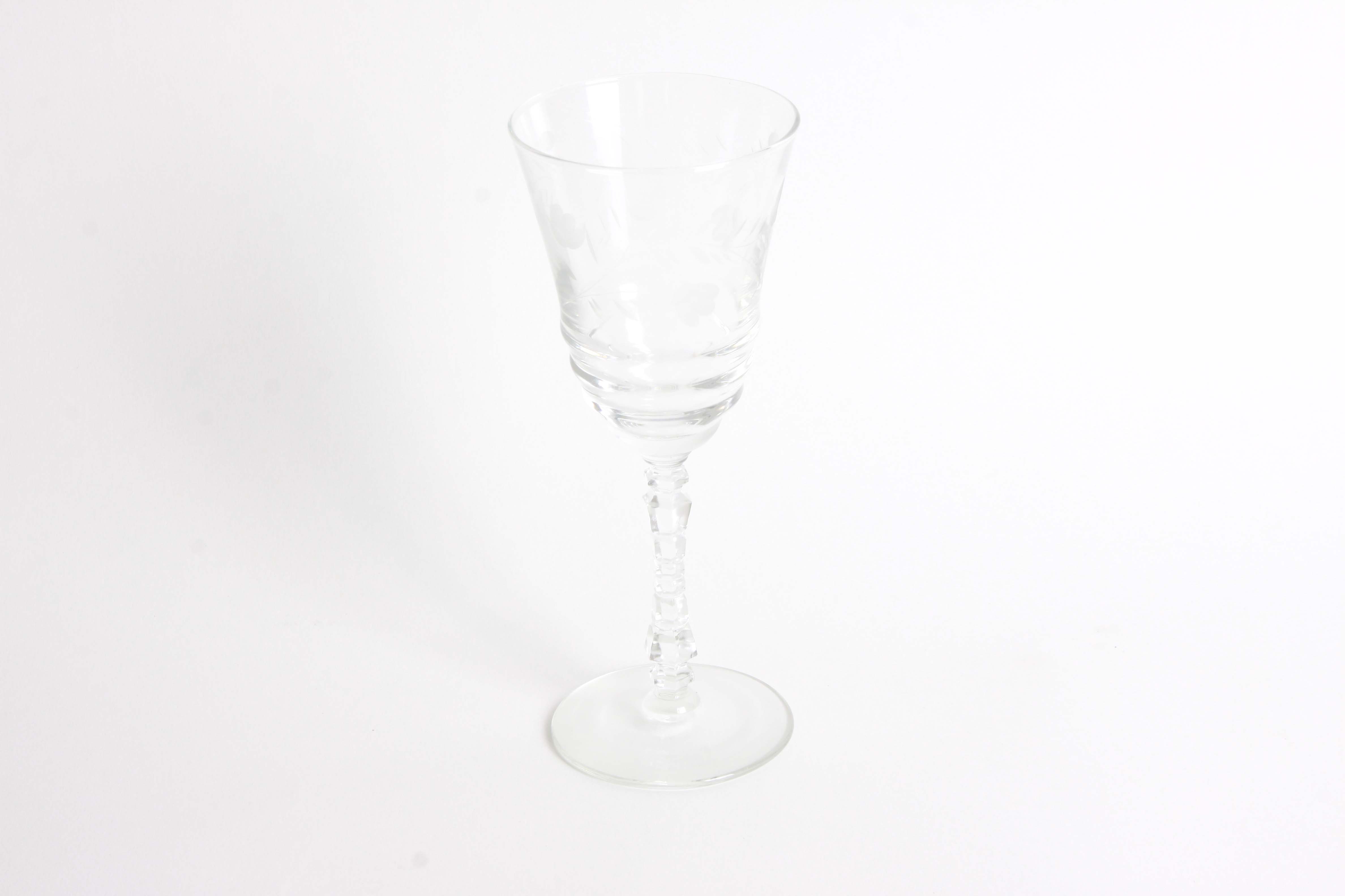 Vintage Floral and Geometric Etched Glass Stemware Group