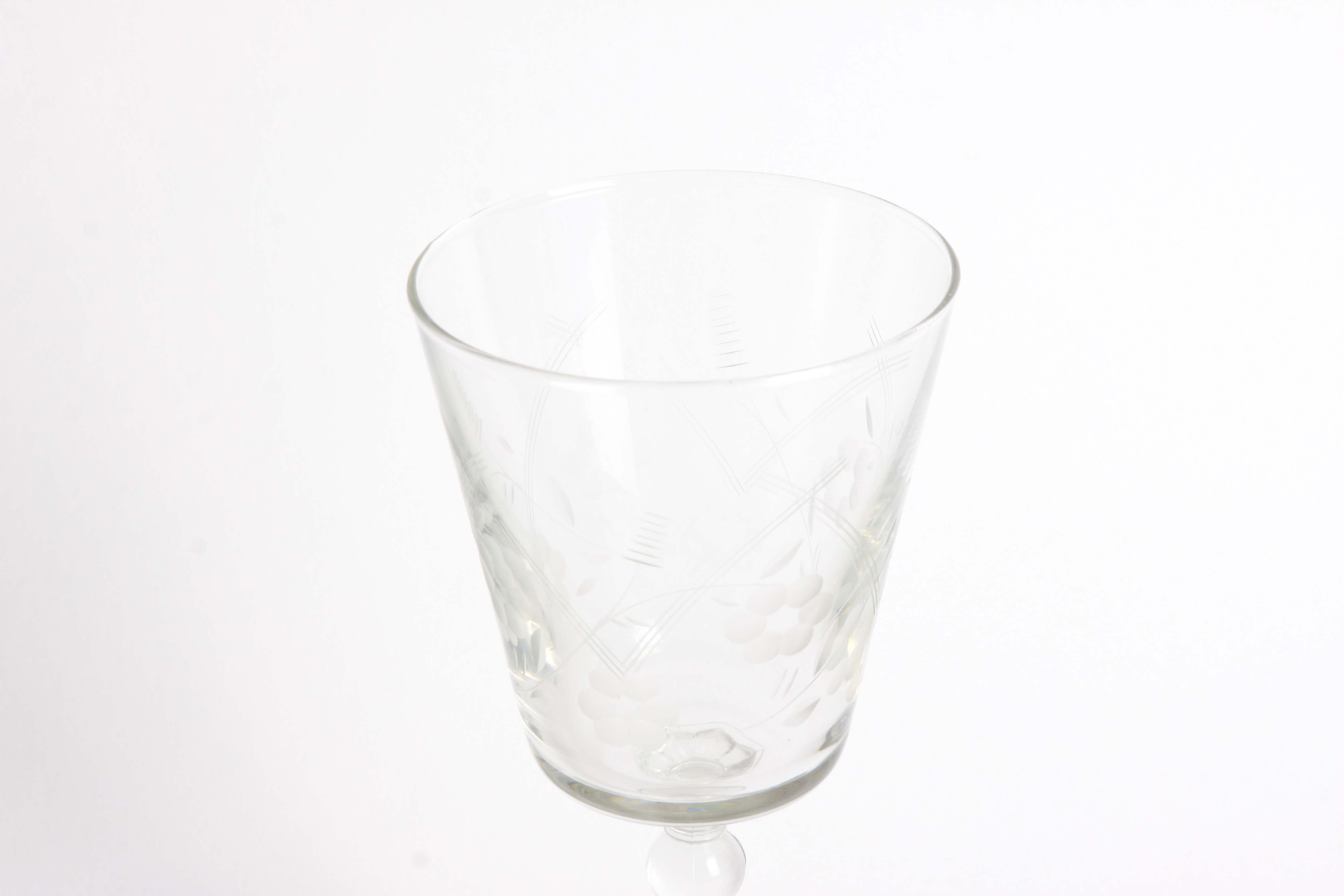 Vintage Floral and Geometric Etched Glass Stemware Group