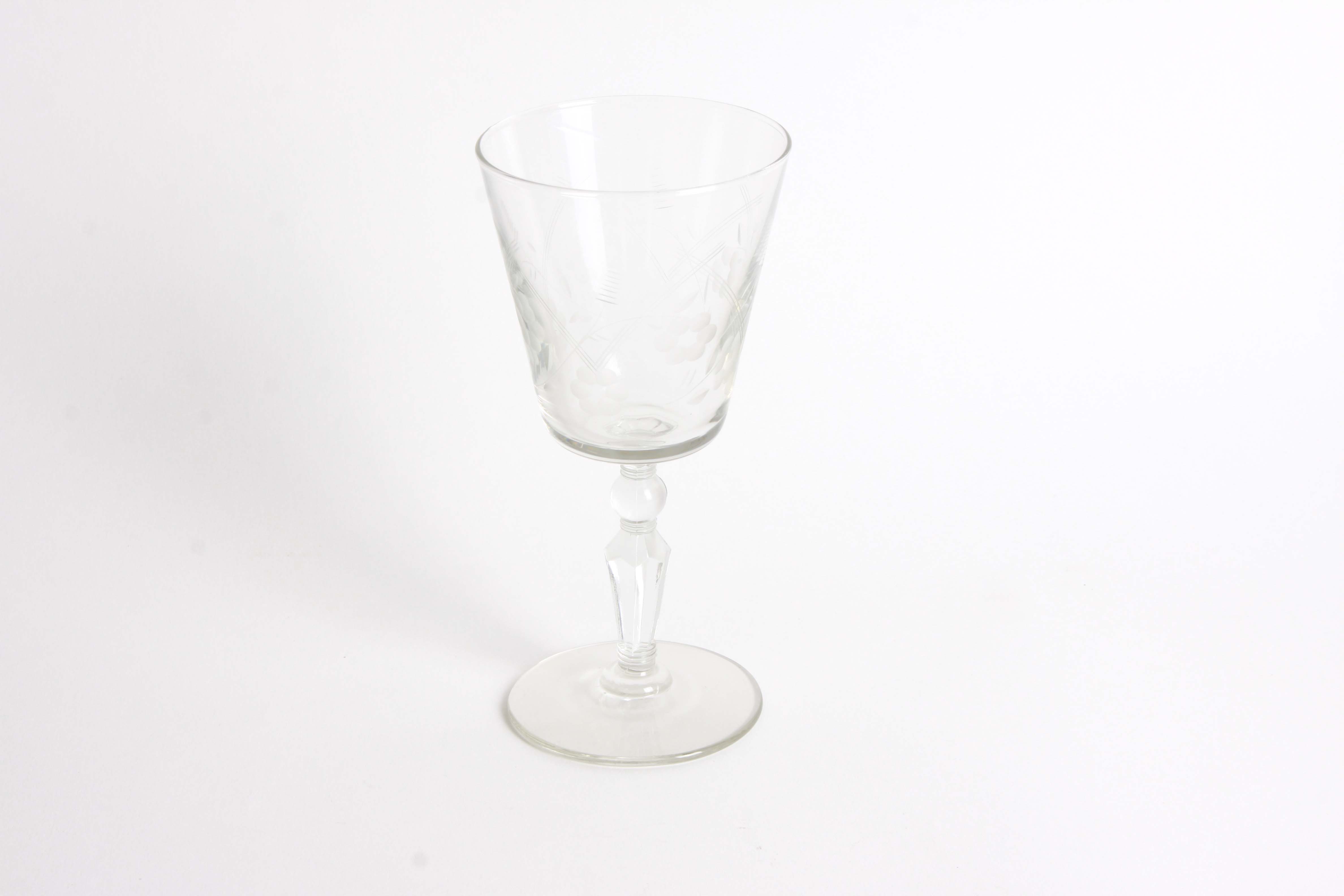Vintage Floral and Geometric Etched Glass Stemware Group