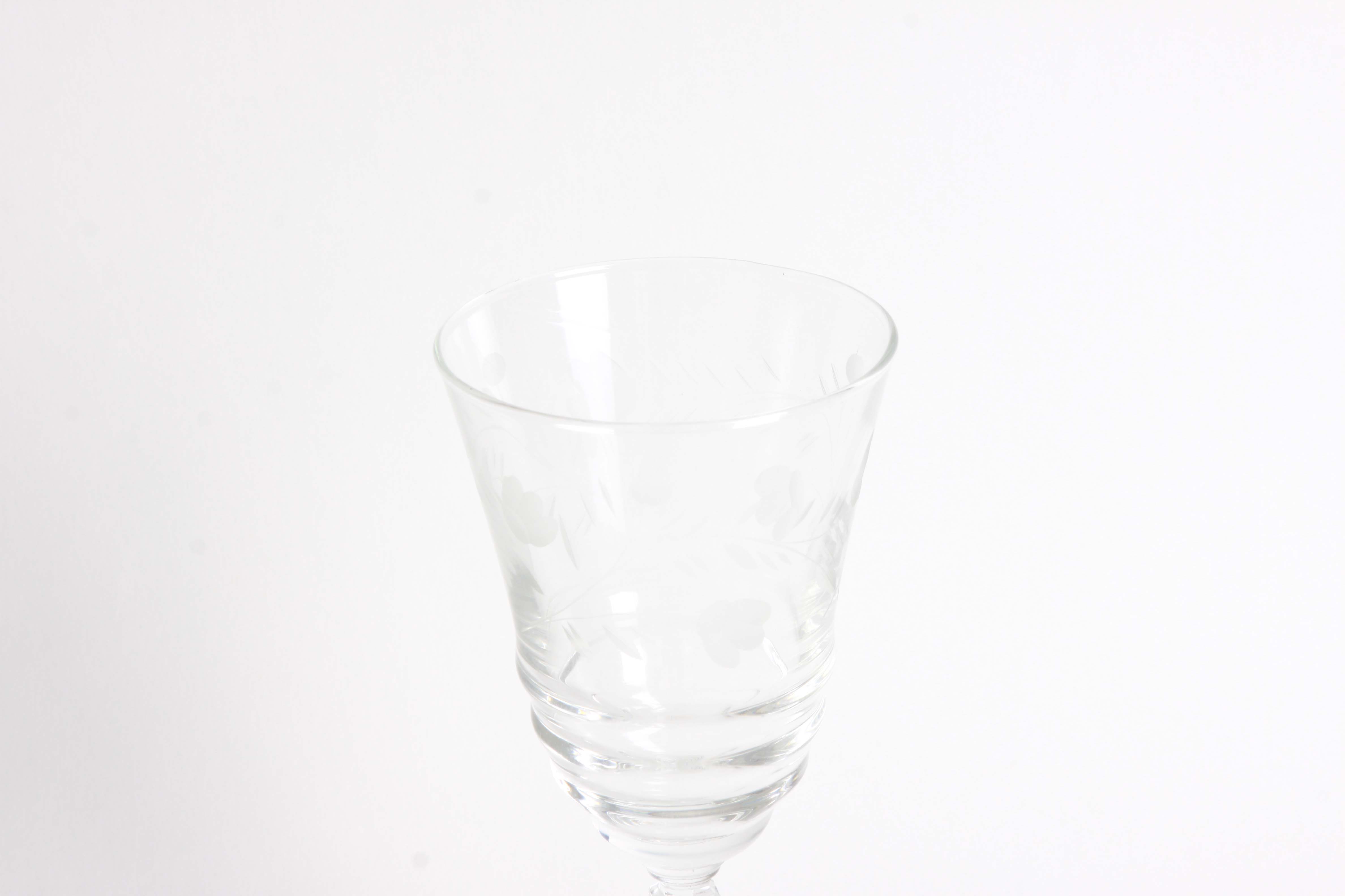 Vintage Floral and Geometric Etched Glass Stemware Group