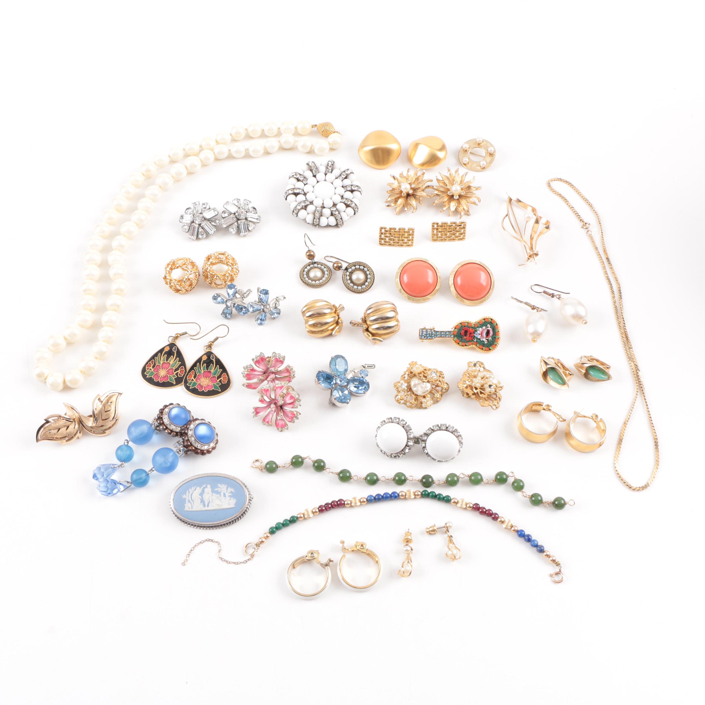 Vintage Jewelry Including Trifari and Wedgwood