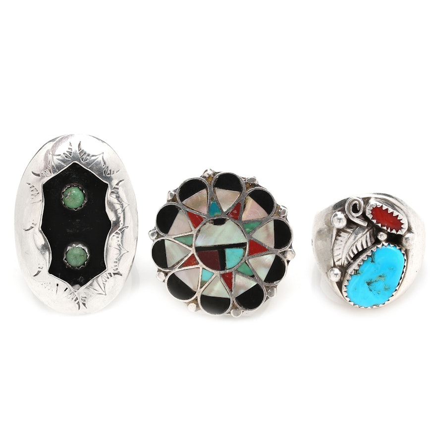 Assortment of Native American Style Gemstone Rings