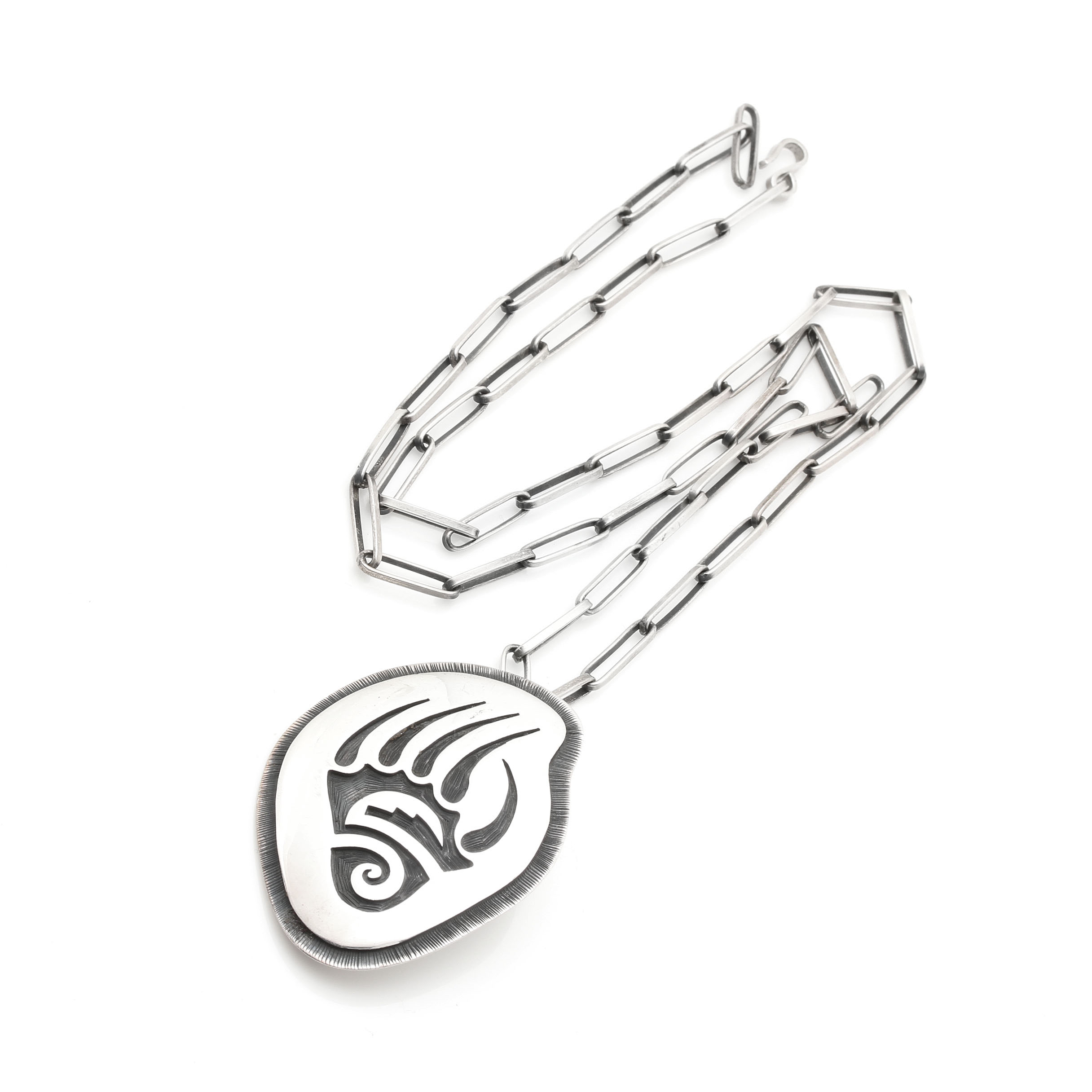 Joe Josytewa Hopi Overlay Bear Paw Converter Pendant Necklace