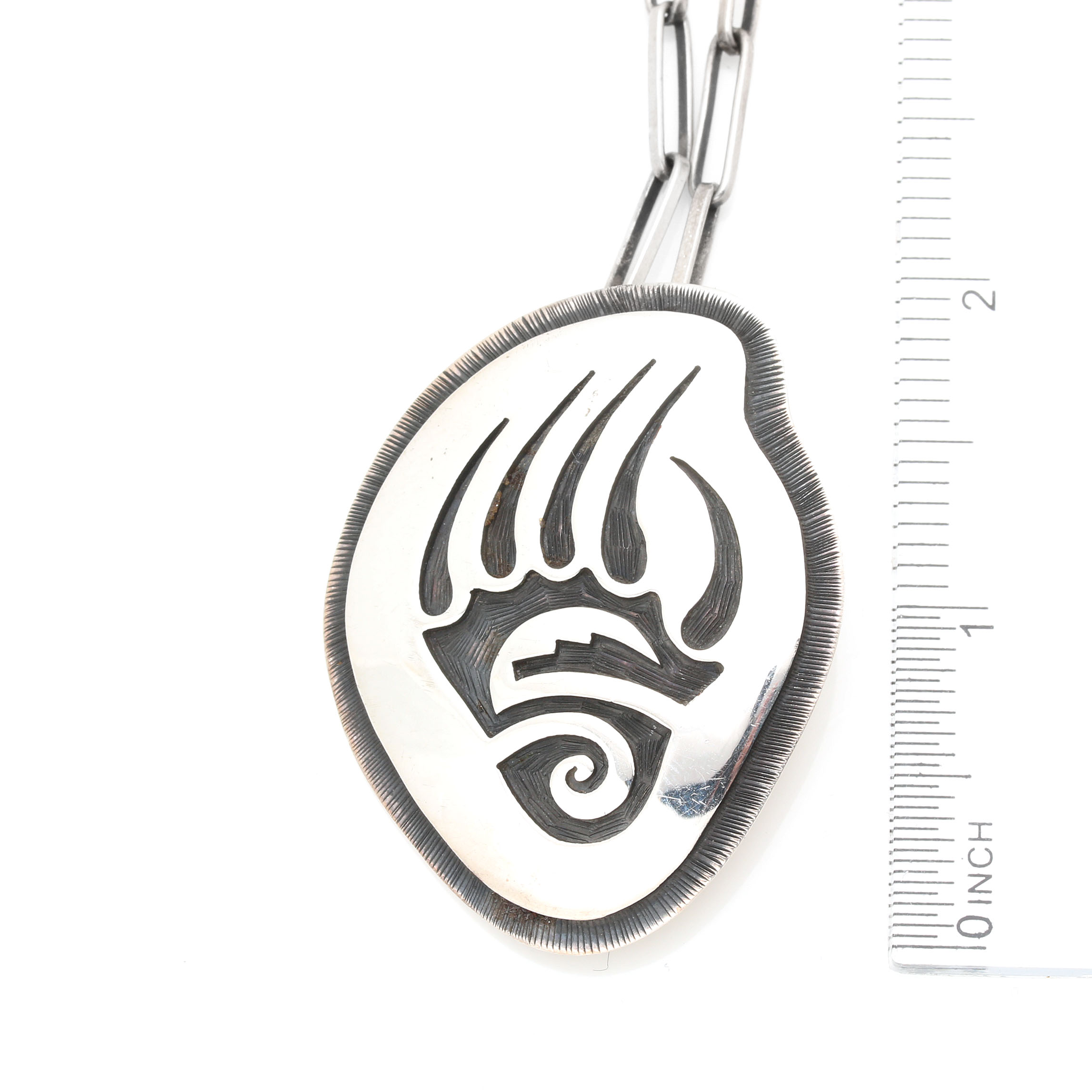 Joe Josytewa Hopi Overlay Bear Paw Converter Pendant Necklace