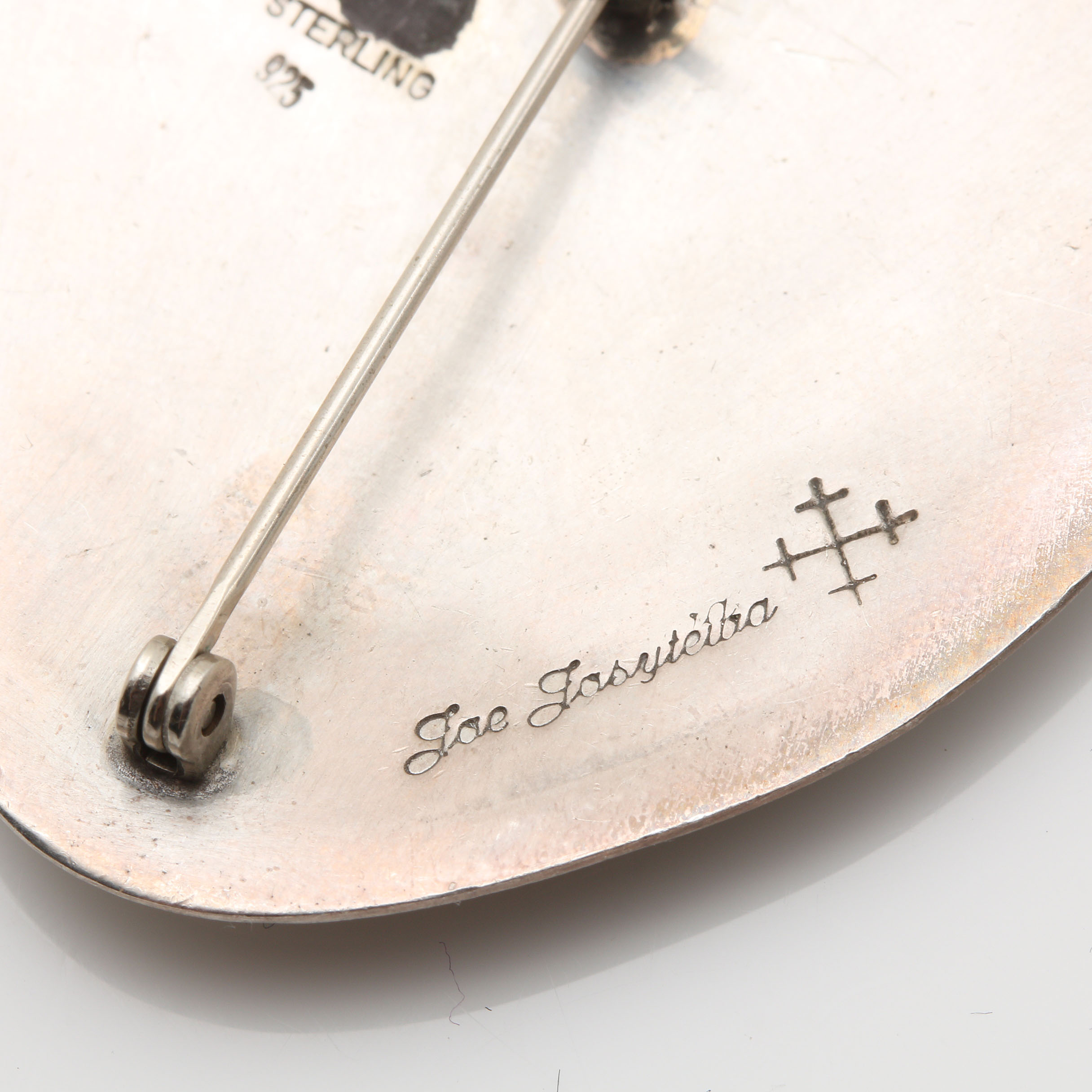 Joe Josytewa Hopi Overlay Bear Paw Converter Pendant Necklace