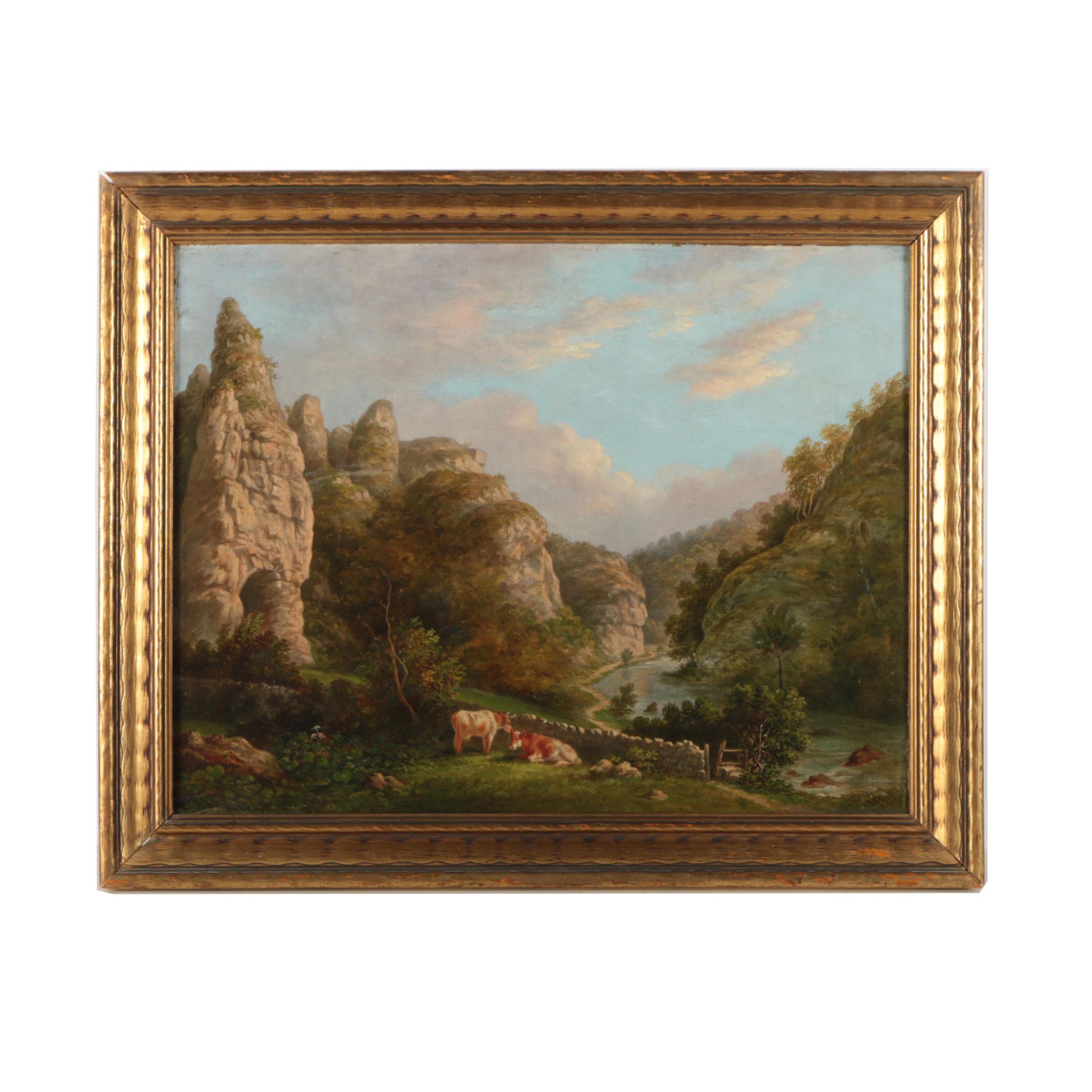 Oil Painting of a River Valley Landscape
