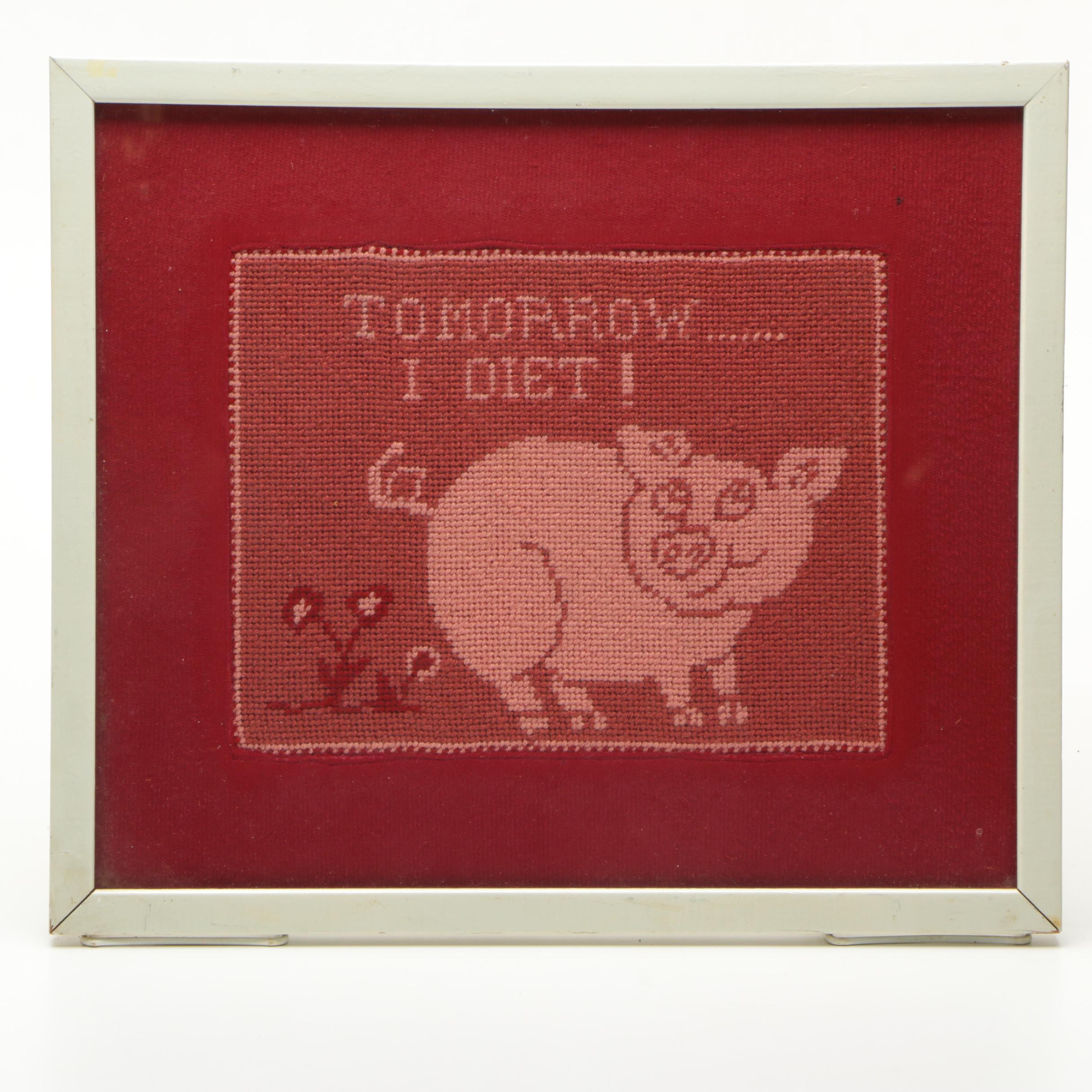 Needlepoint Embroideries of a Deer and a Pig