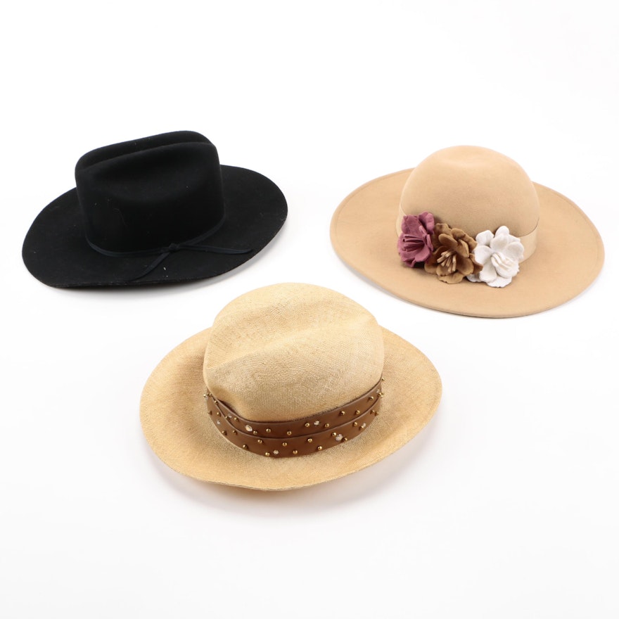 Vintage Brimmed Hats Including Bradford Western by Resistol