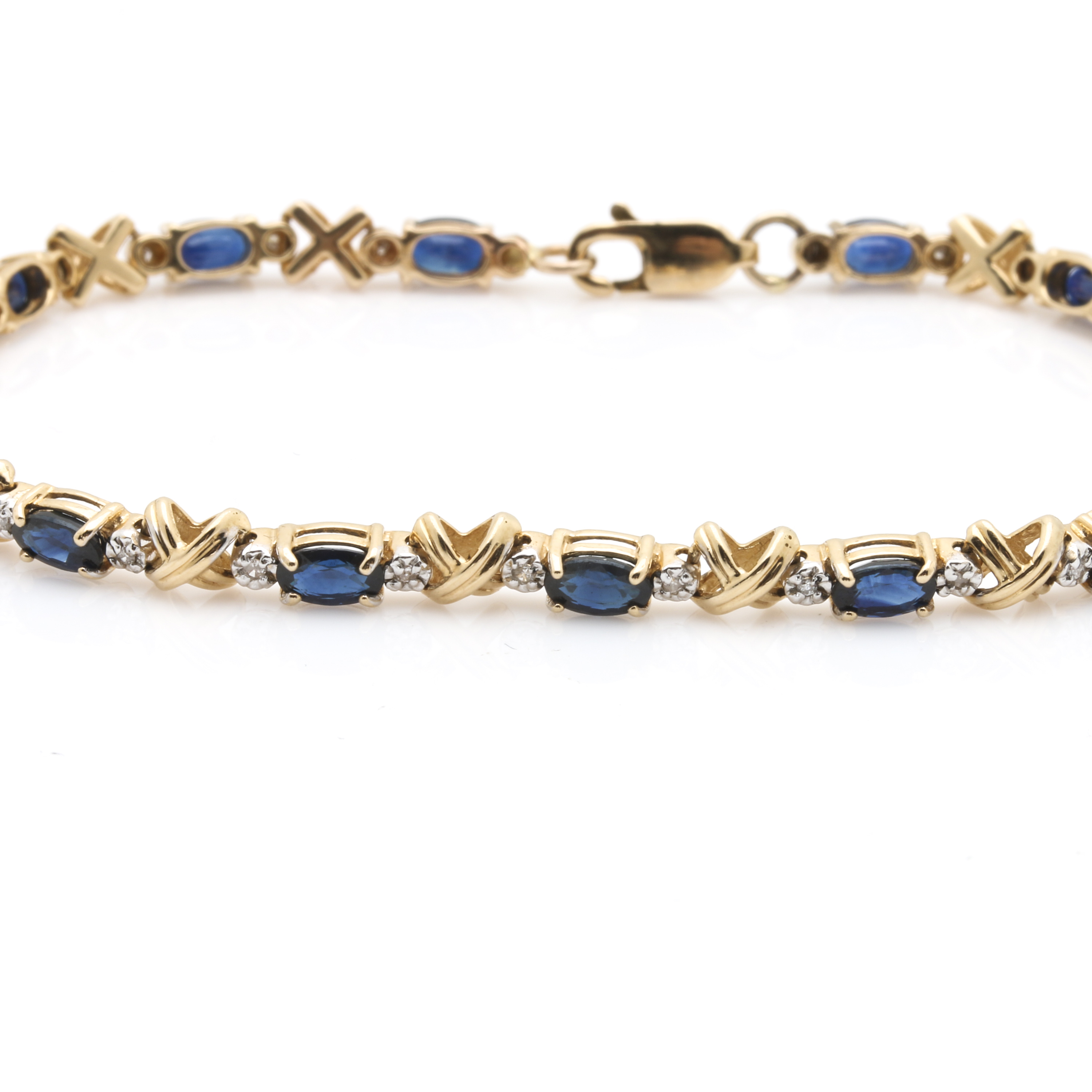 14K Yellow Gold Diamond and Blue Sapphire Bracelet
