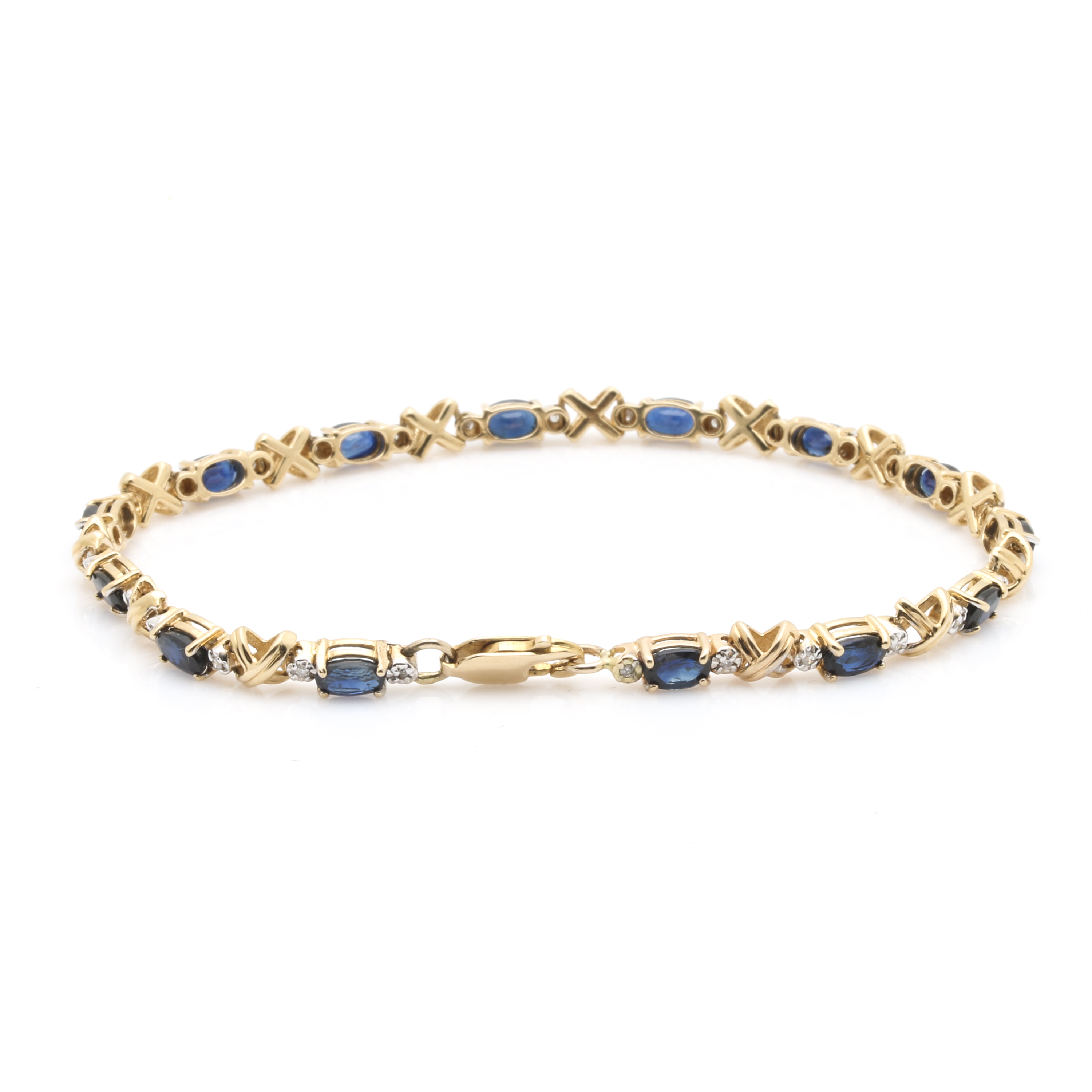14K Yellow Gold Diamond and Blue Sapphire Bracelet