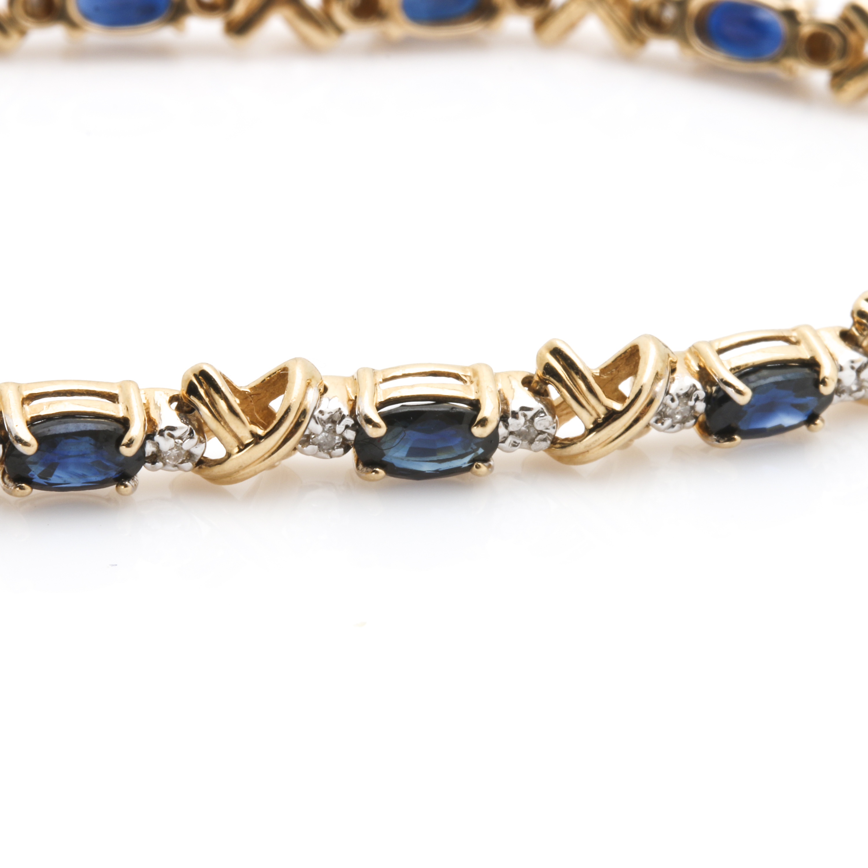 14K Yellow Gold Diamond and Blue Sapphire Bracelet