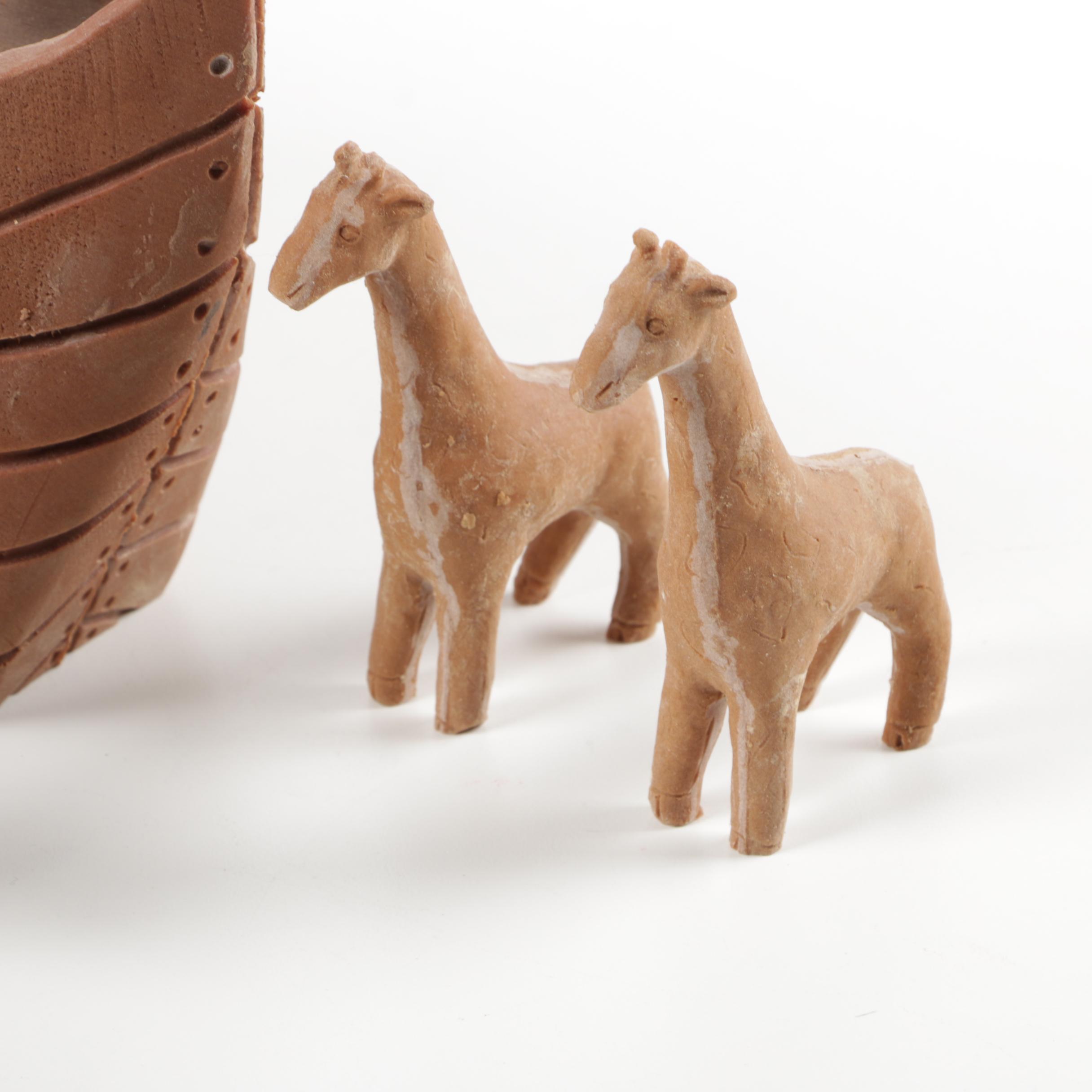 Ceramic Noah's Ark with Animal and Noah Figurines