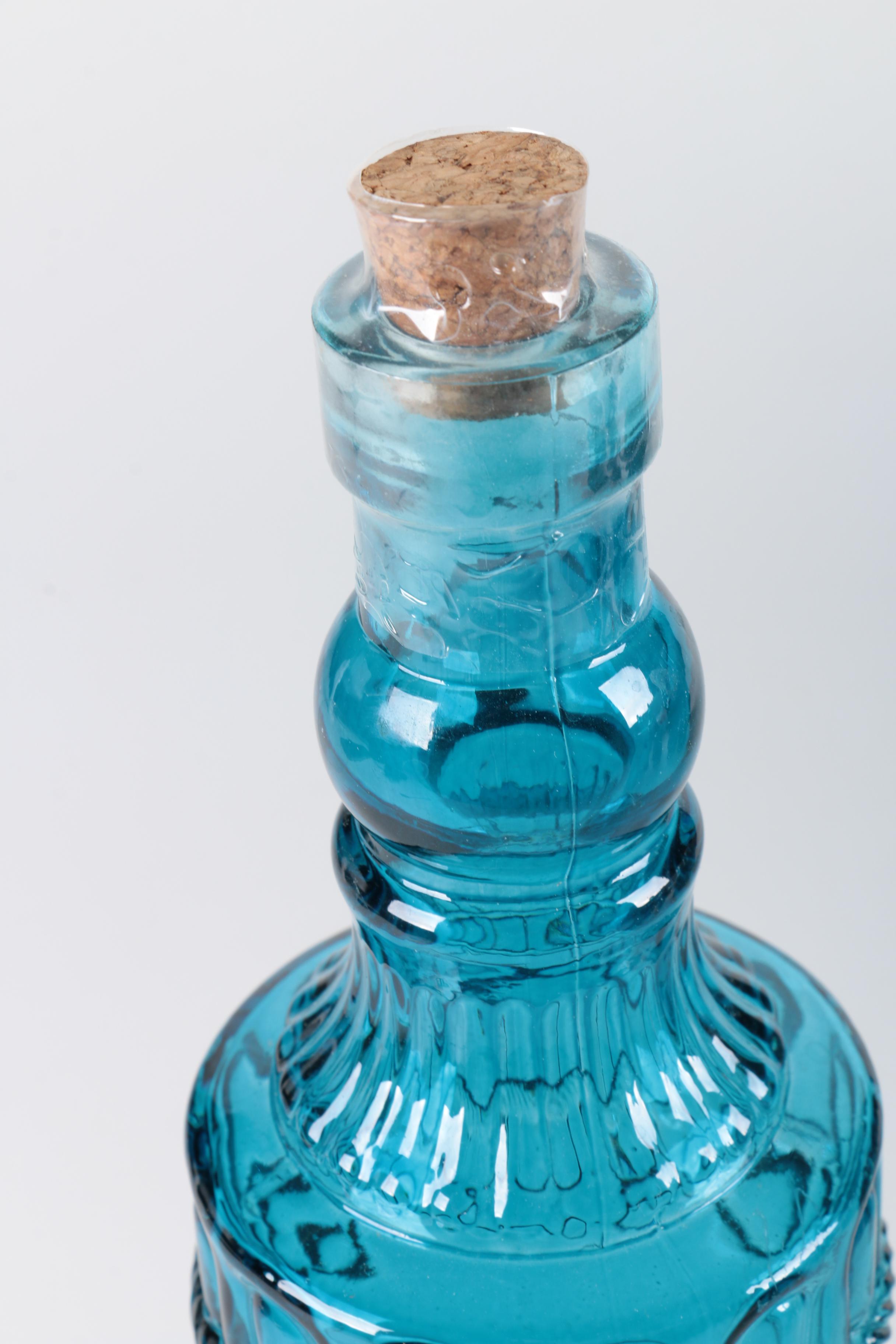 Blue Pressed Glass Bottles with Corks