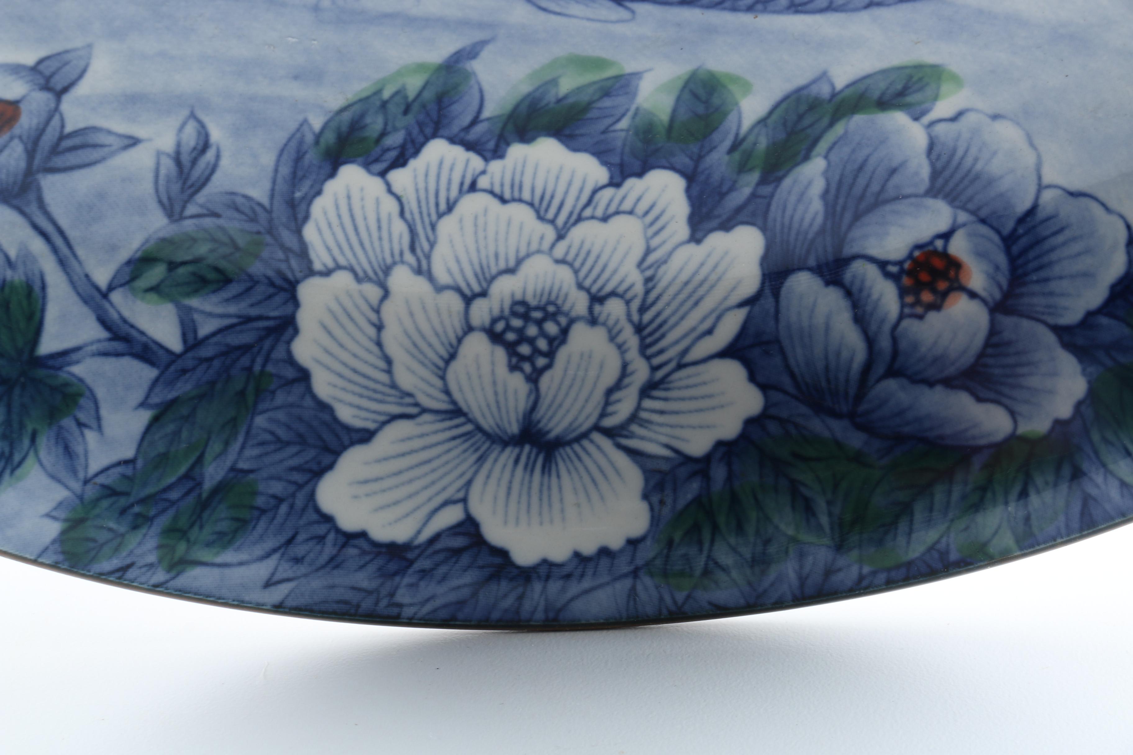 Koi and Floral Motif Ceramic Platter