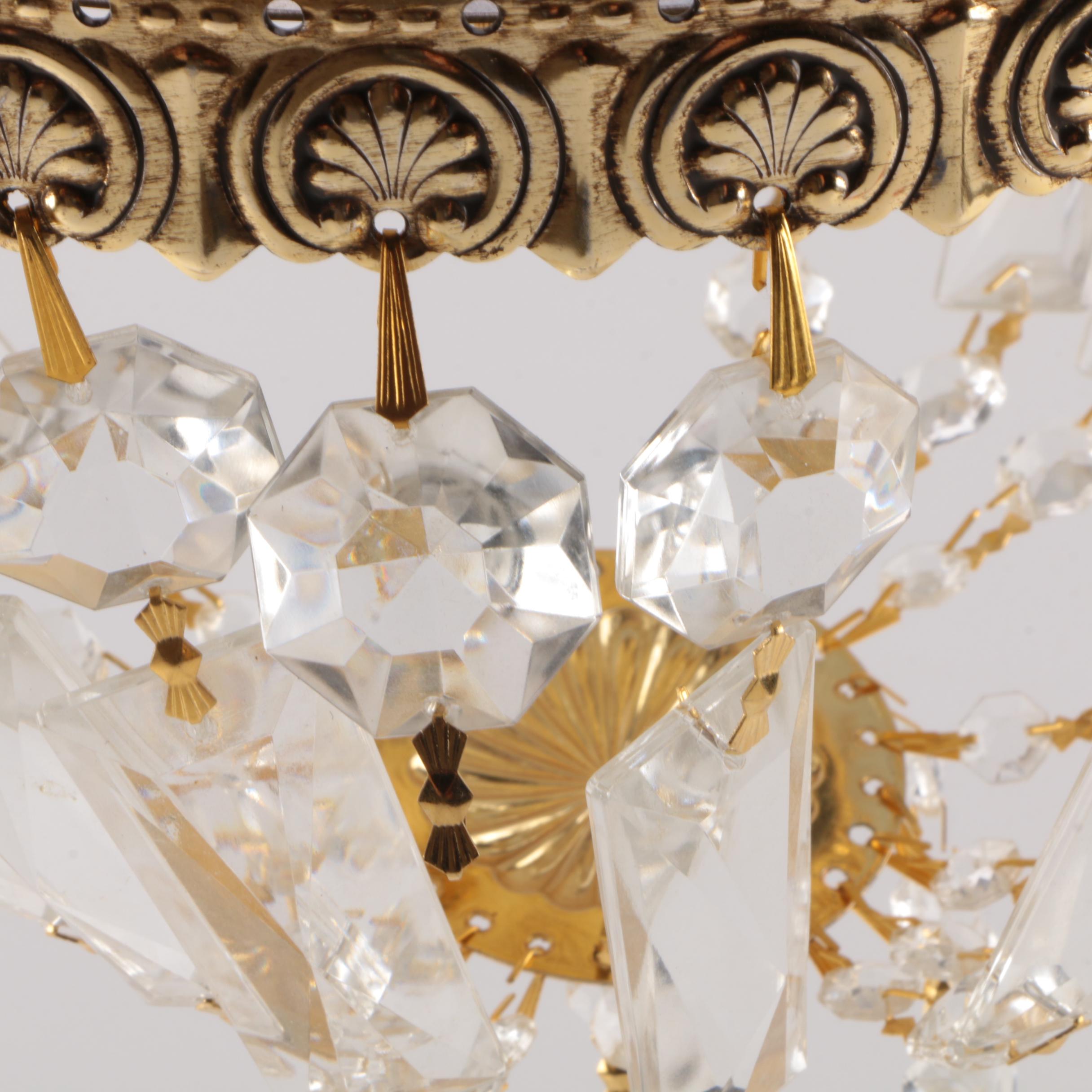 Gold-Tone and Glass Prism Chandelier