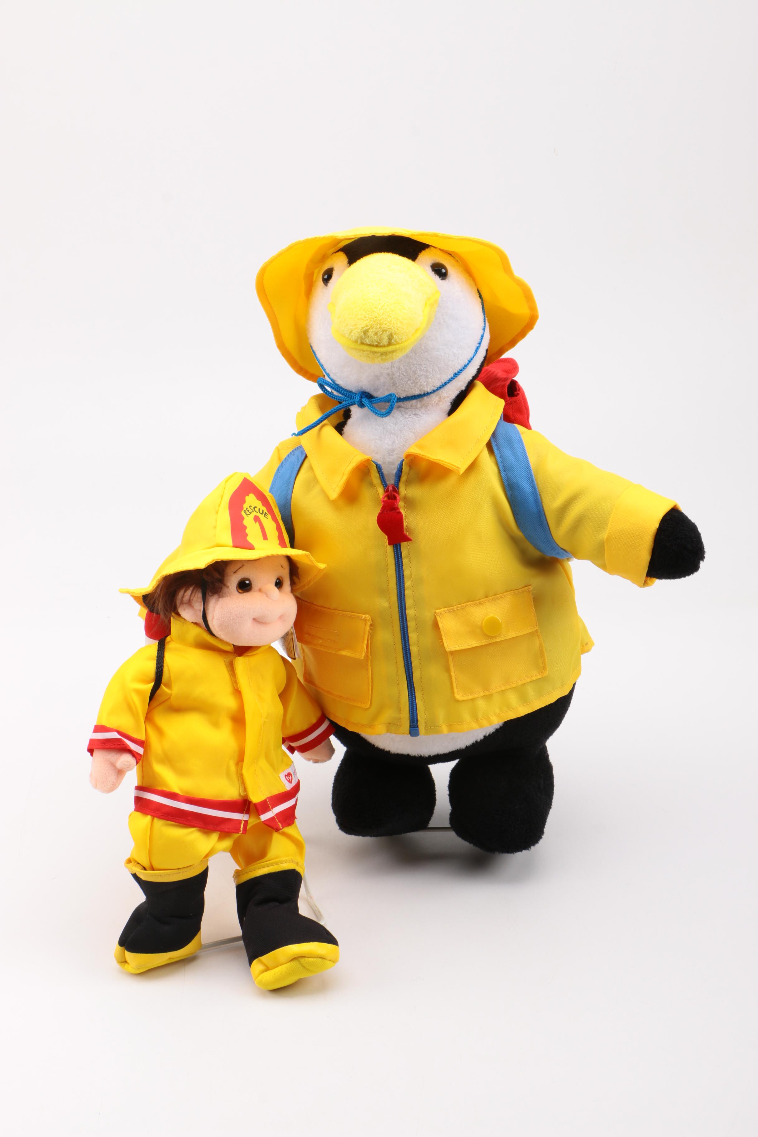 Ty Firefighter and Paz the Penguin Plush Toys