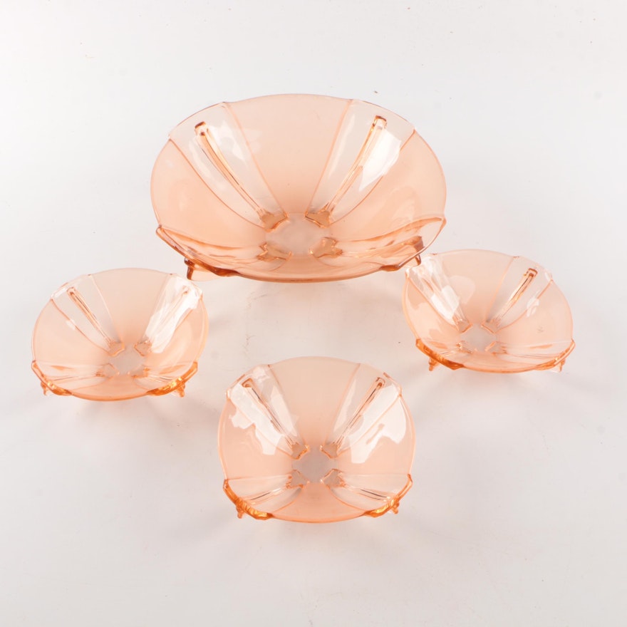 Pink Depression Glass Footed Dish Set