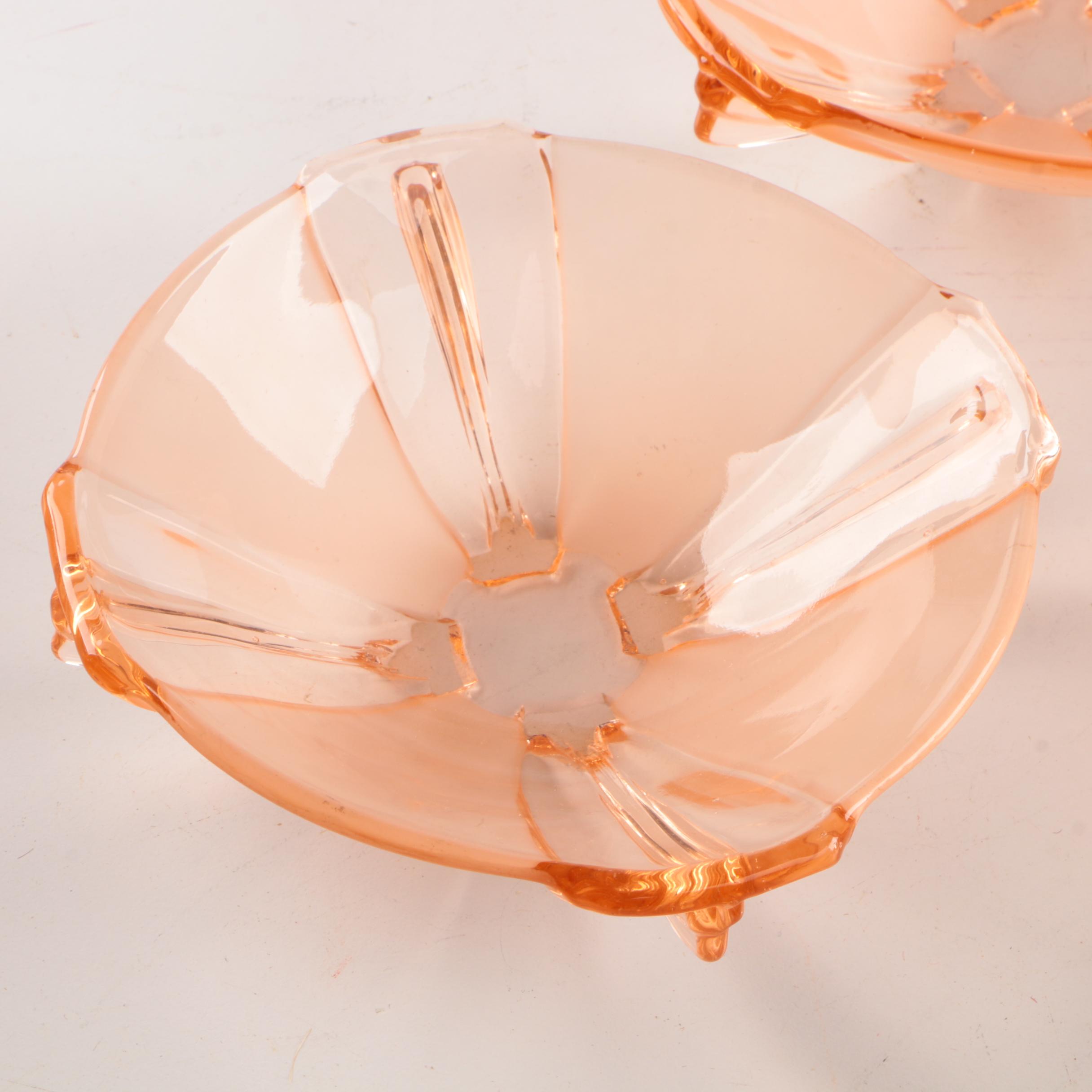Pink Depression Glass Footed Dish Set