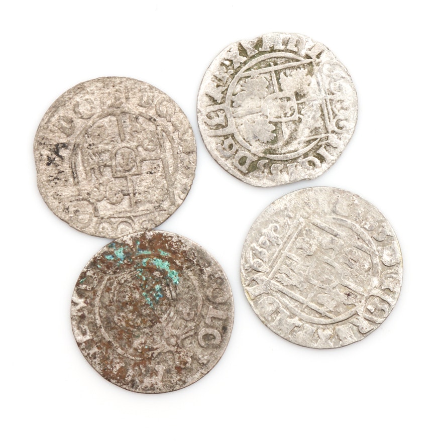 Group of 4 Hand Hammered Polish Silver Coins