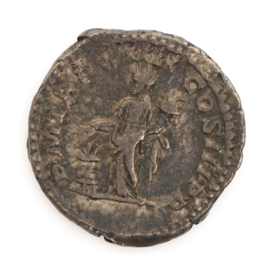 Ancient Roman Silver Denarius Circa 200 A.D.