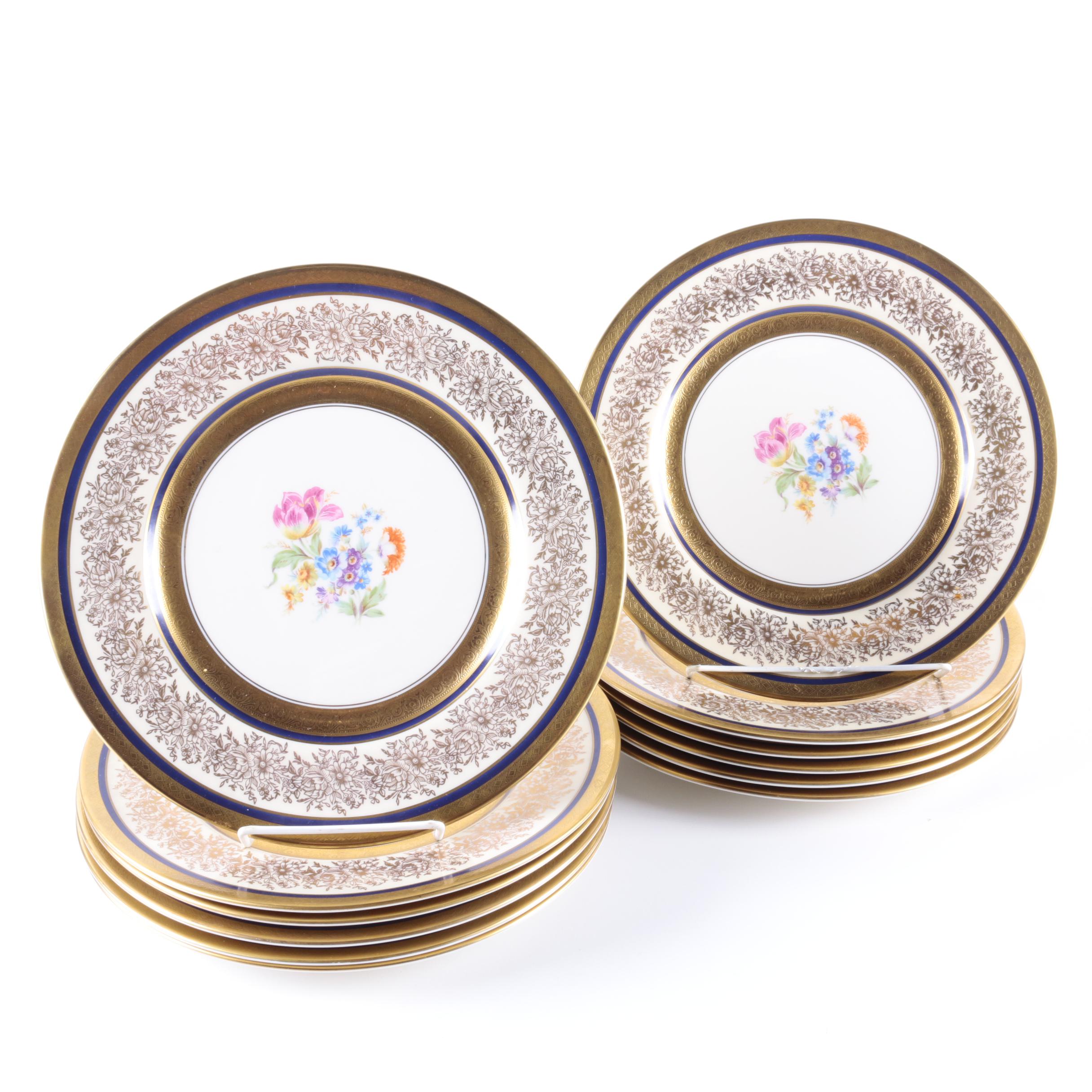 Edgerton China Gold Tone Encrusted Plates with Floral Motifs