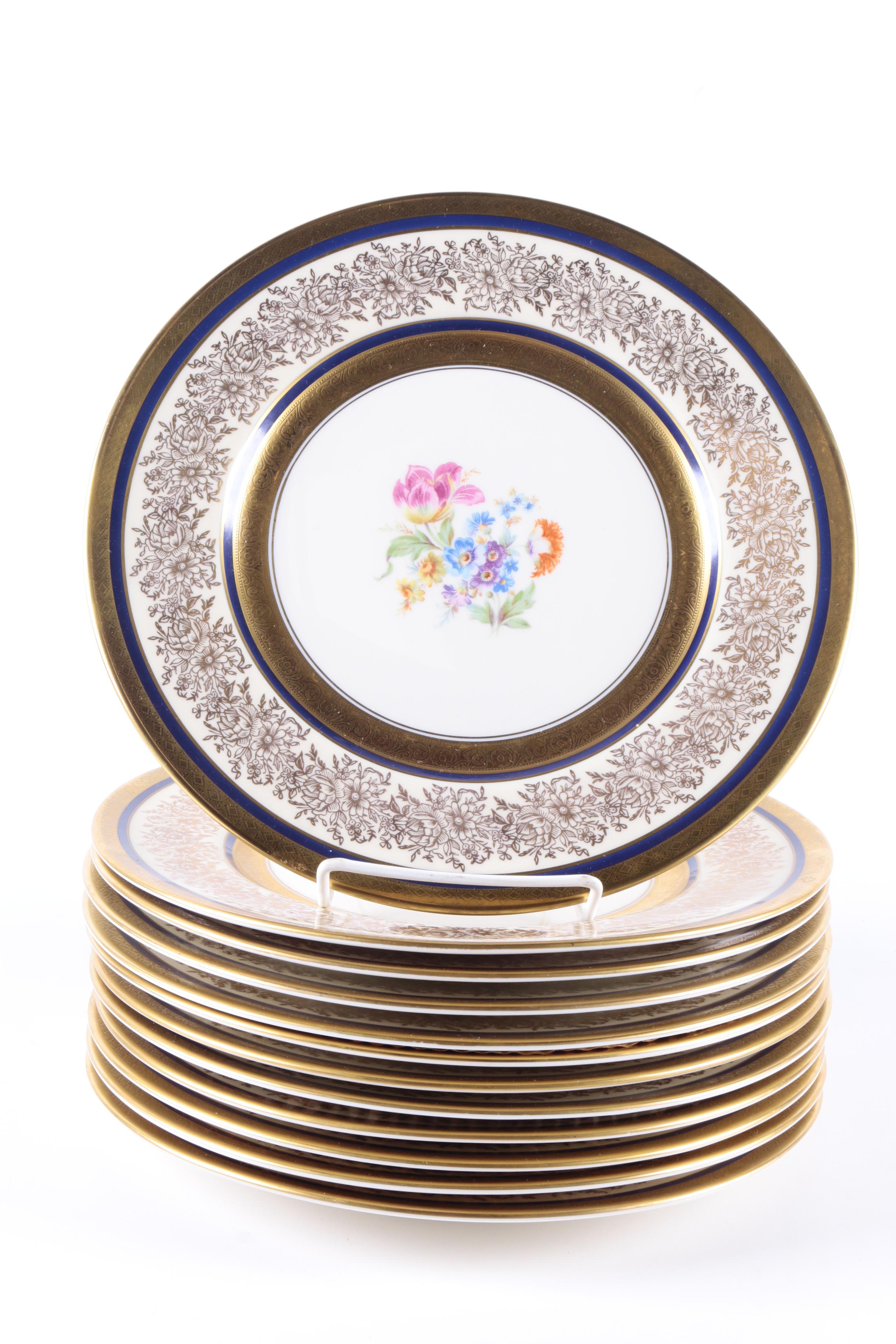 Edgerton China Gold Tone Encrusted Plates with Floral Motifs